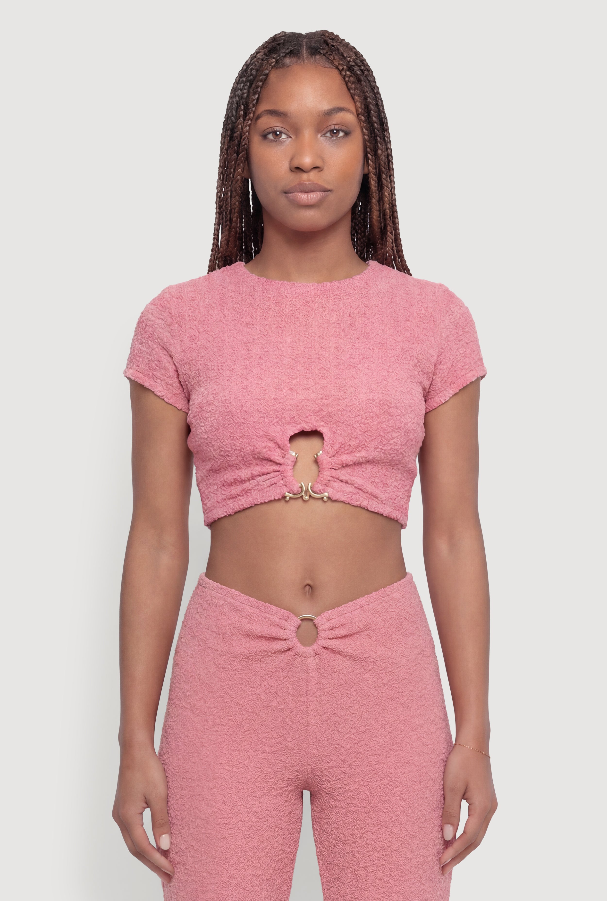 O-Ring Keyhole Textured Knit Crop Top