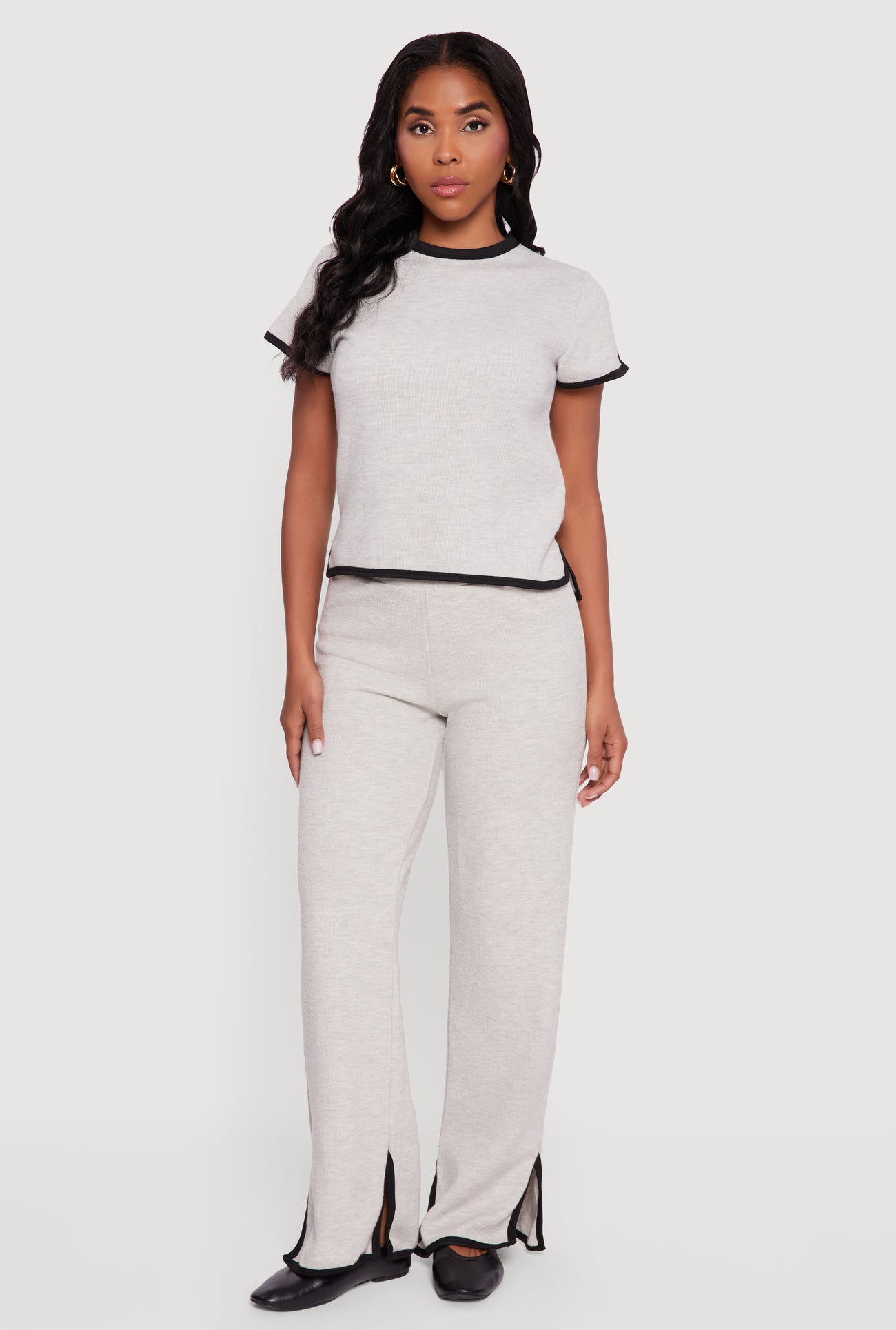 Contrast Trim Side Slit Short Sleeve Top