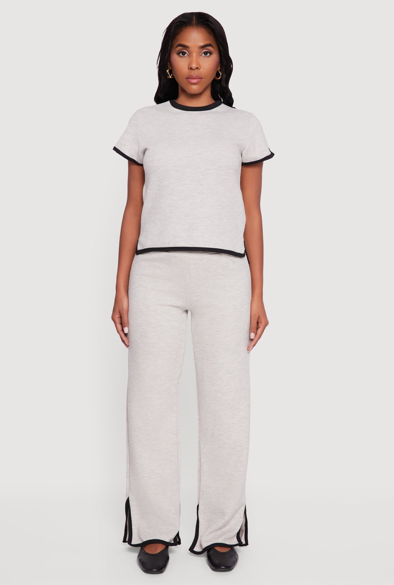Contrast Trim Side Slit Short Sleeve Top