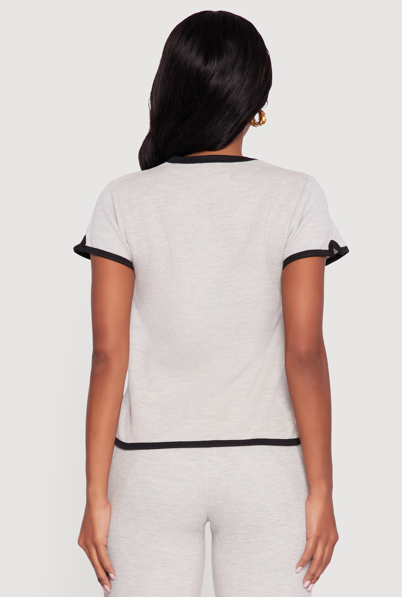 Contrast Trim Side Slit Short Sleeve Top