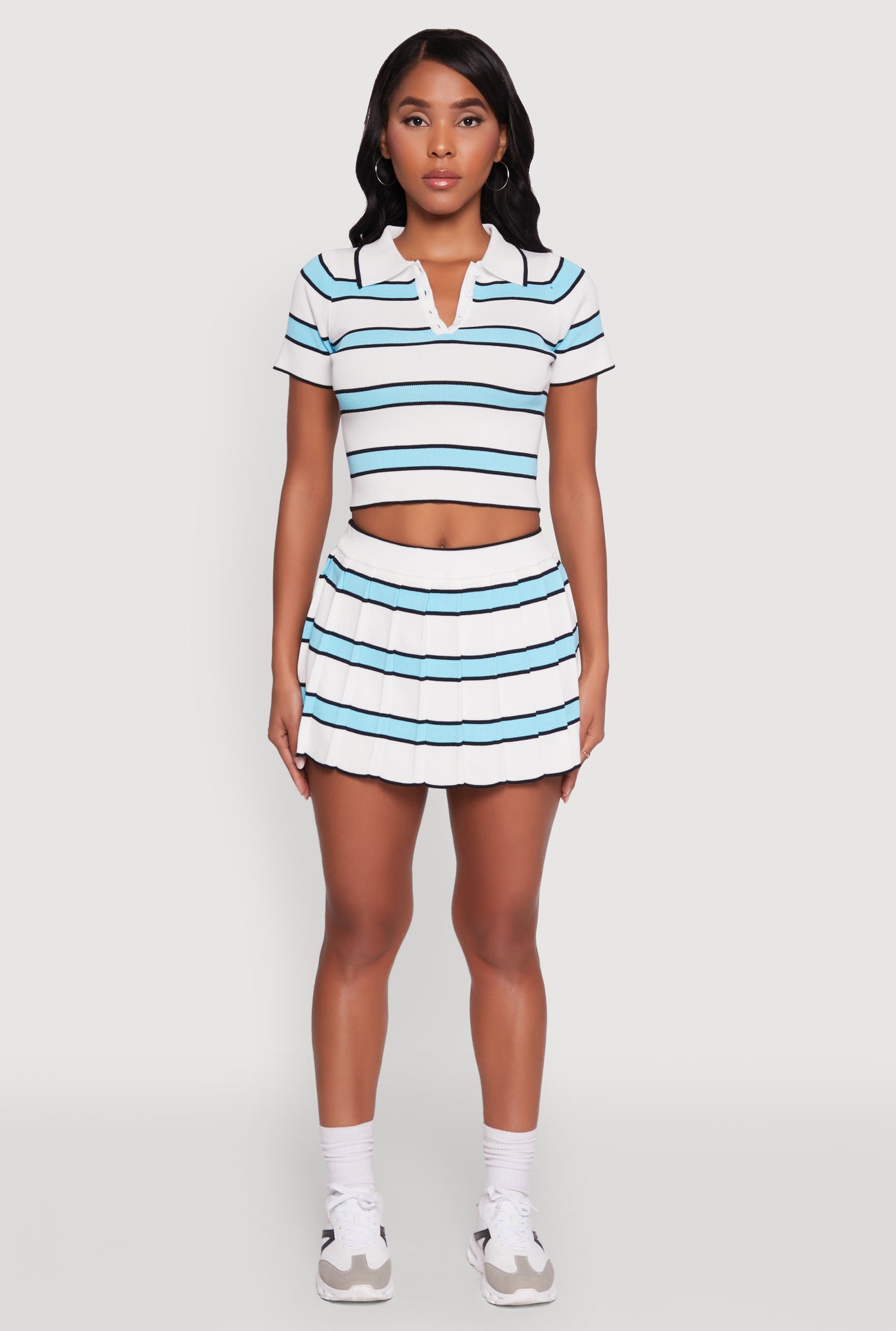 Daisy Classic Fit Striped Cropped Polo Shirt