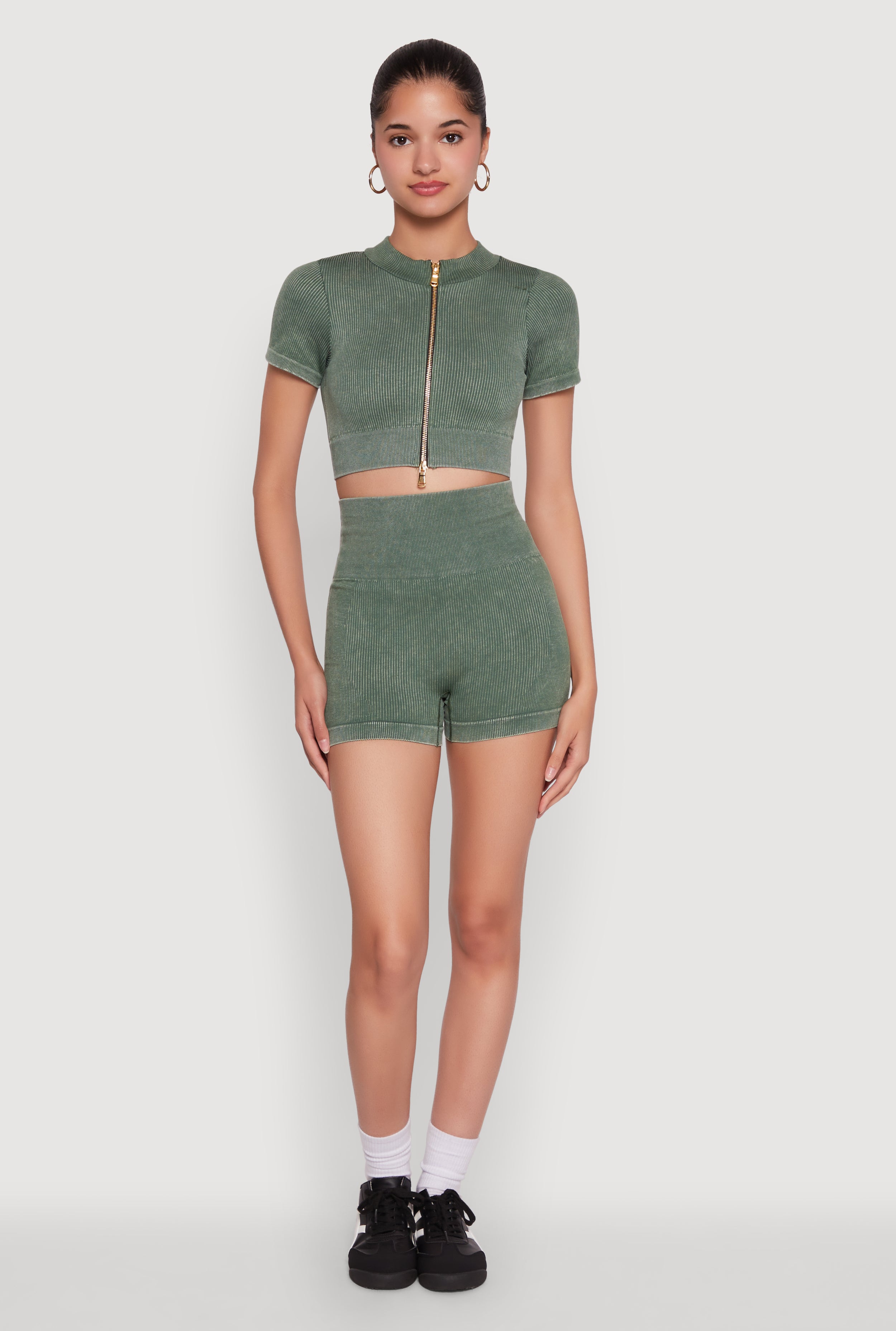 Daisy Seamless Double Zip Front Crop Top