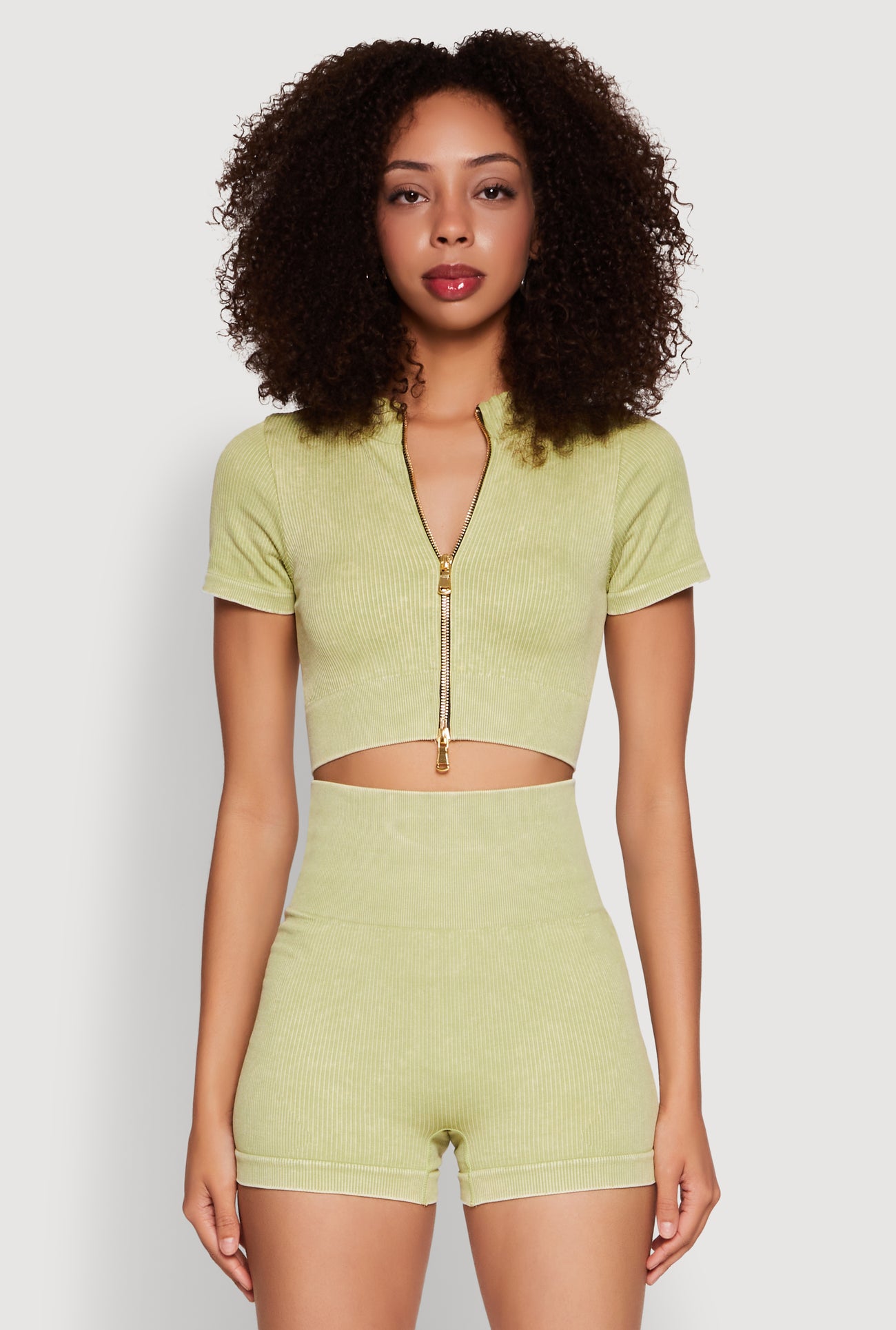 Daisy Seamless Double Zip Front Crop Top