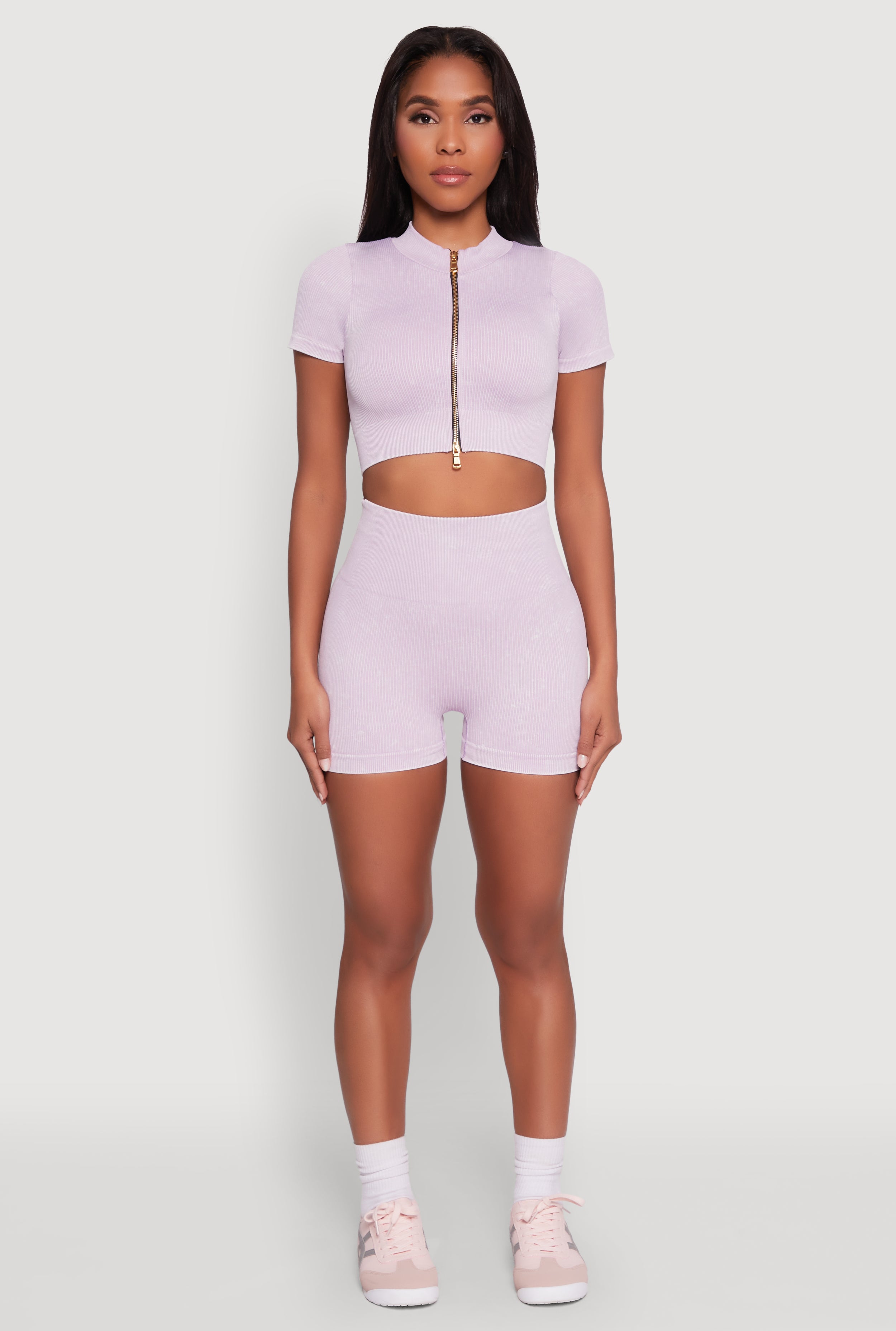 Daisy Seamless Double Zip Front Crop Top