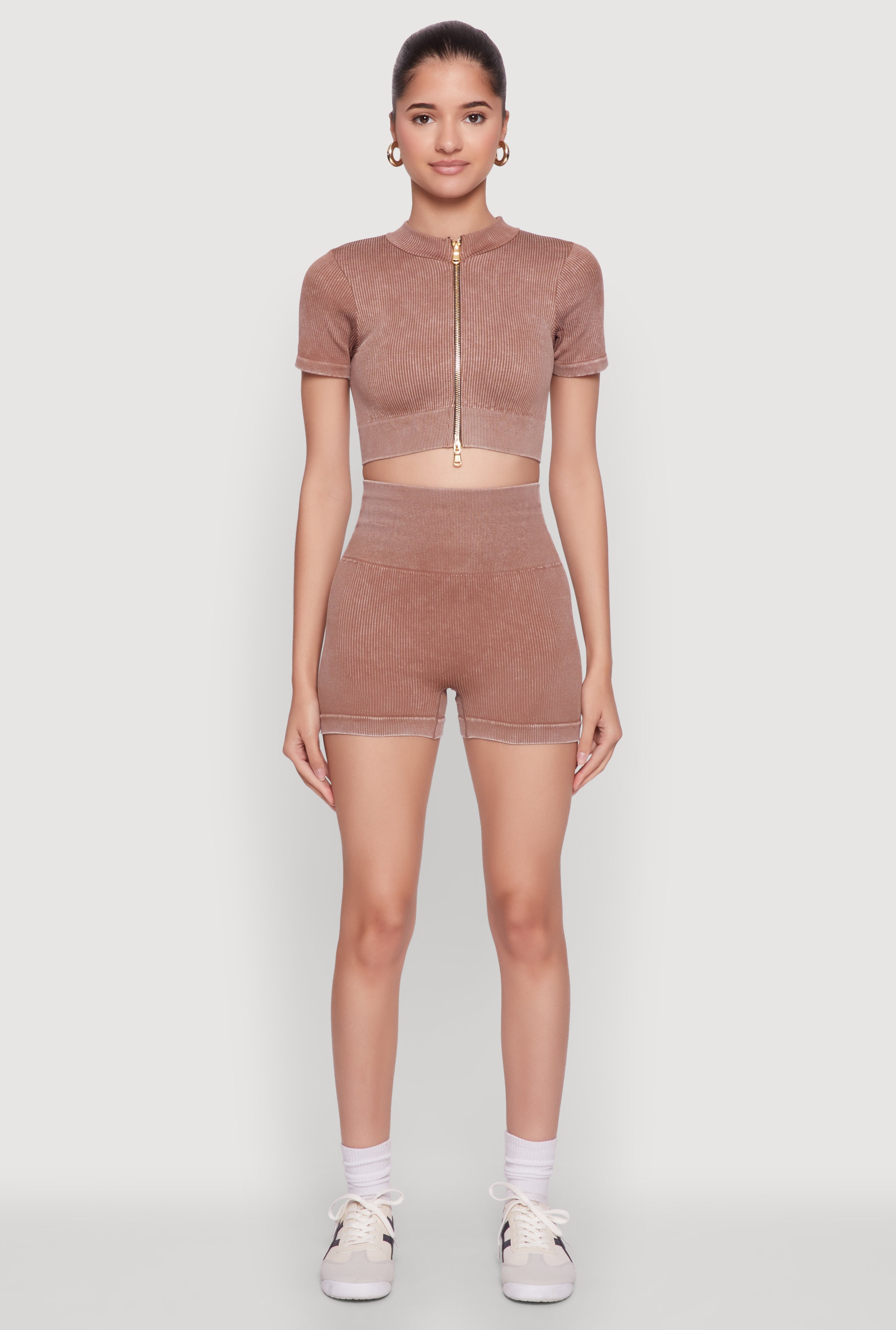 トップス duppyyy Daisy Seamless Double Zip Front Crop Top