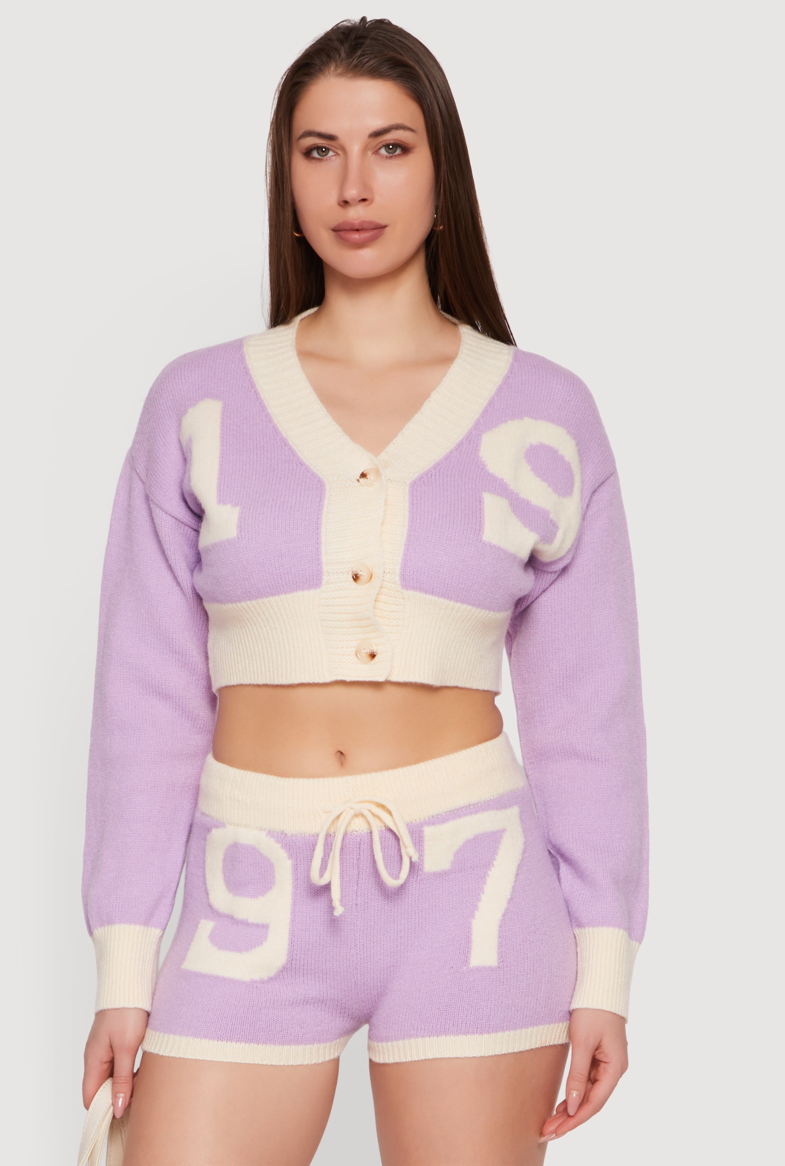 Cropped 19 Graphic Button Front Cardigan