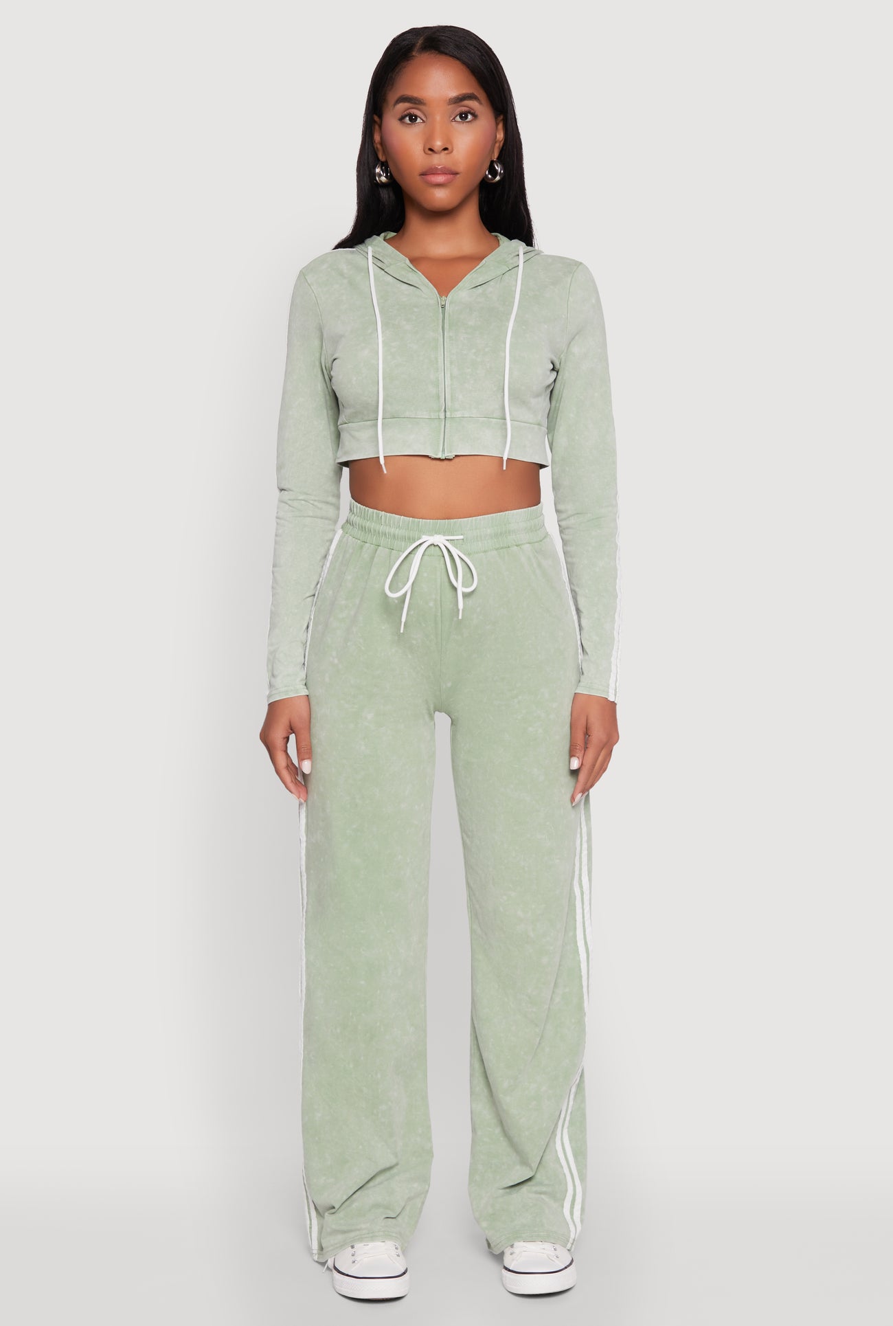 Daisy Mineral Wash Zip Front Cropped Hoodie