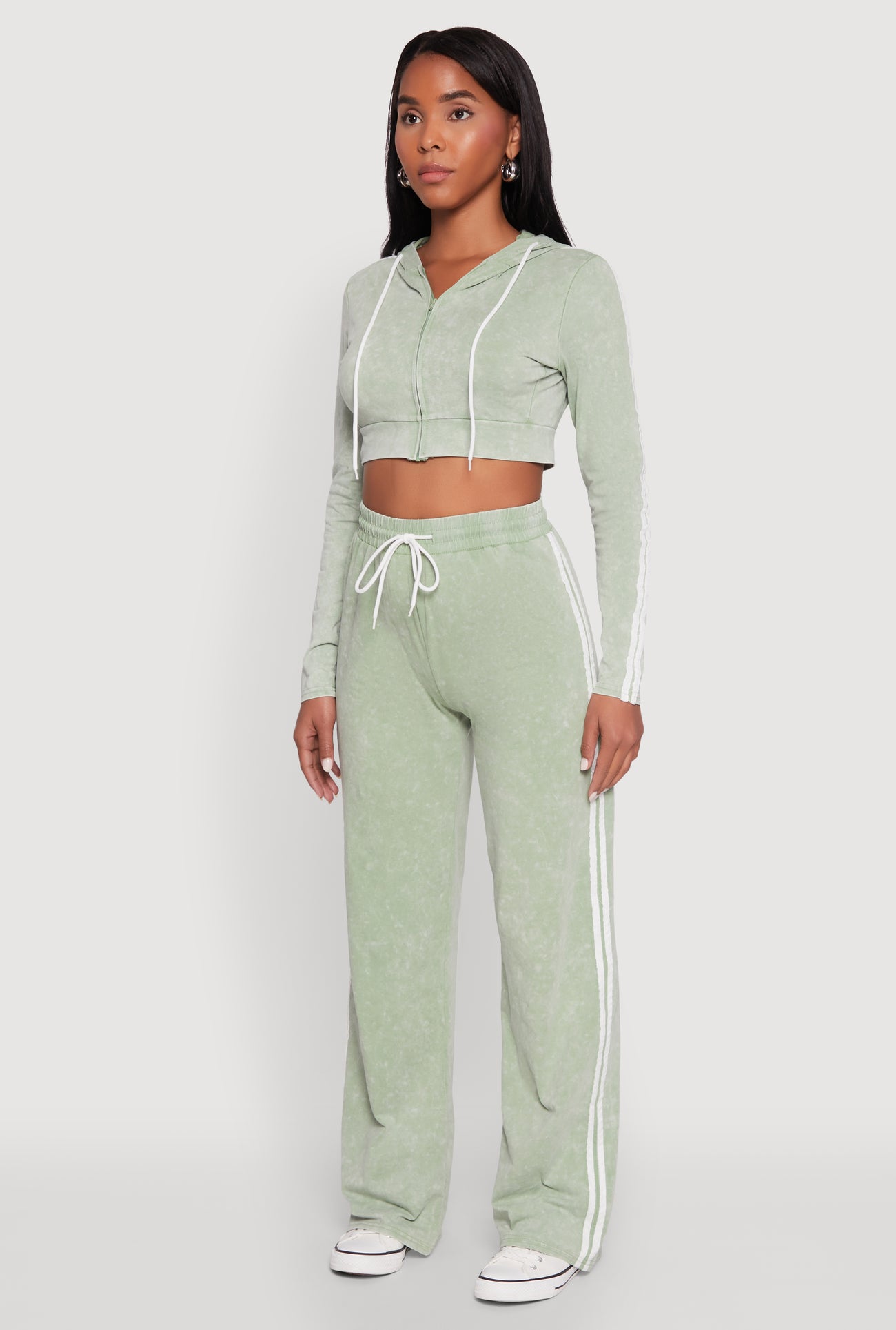 Daisy Mineral Wash Zip Front Cropped Hoodie