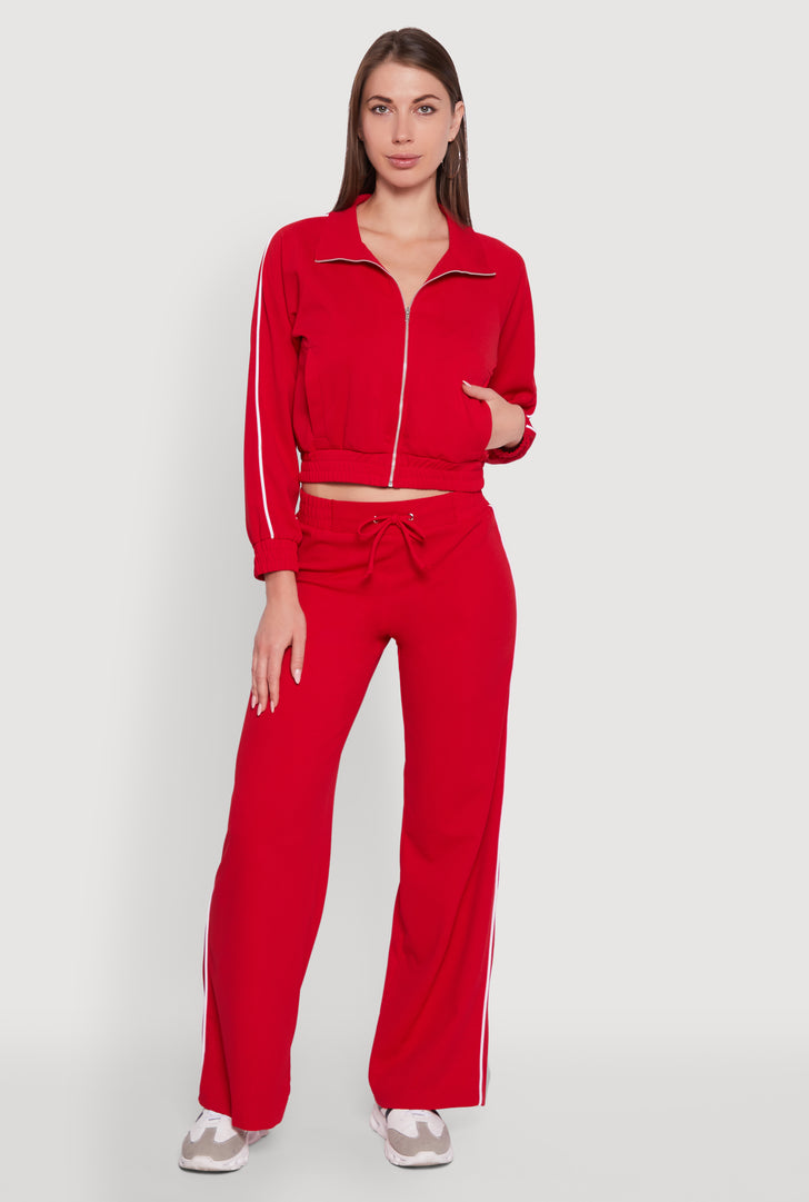 Wide Leg Crepe Knit Casual Pants