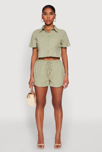 Haute Monde Decorative Stitch Cropped Shirt