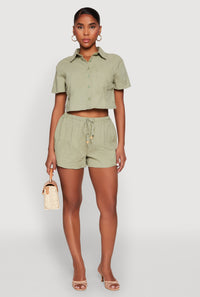 Haute Monde Decorative Stitch Cropped Shirt