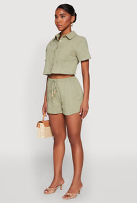Haute Monde Decorative Stitch Cropped Shirt