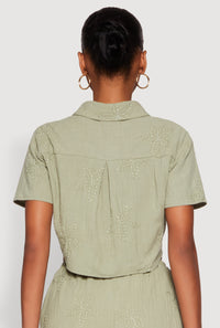 Haute Monde Decorative Stitch Cropped Shirt