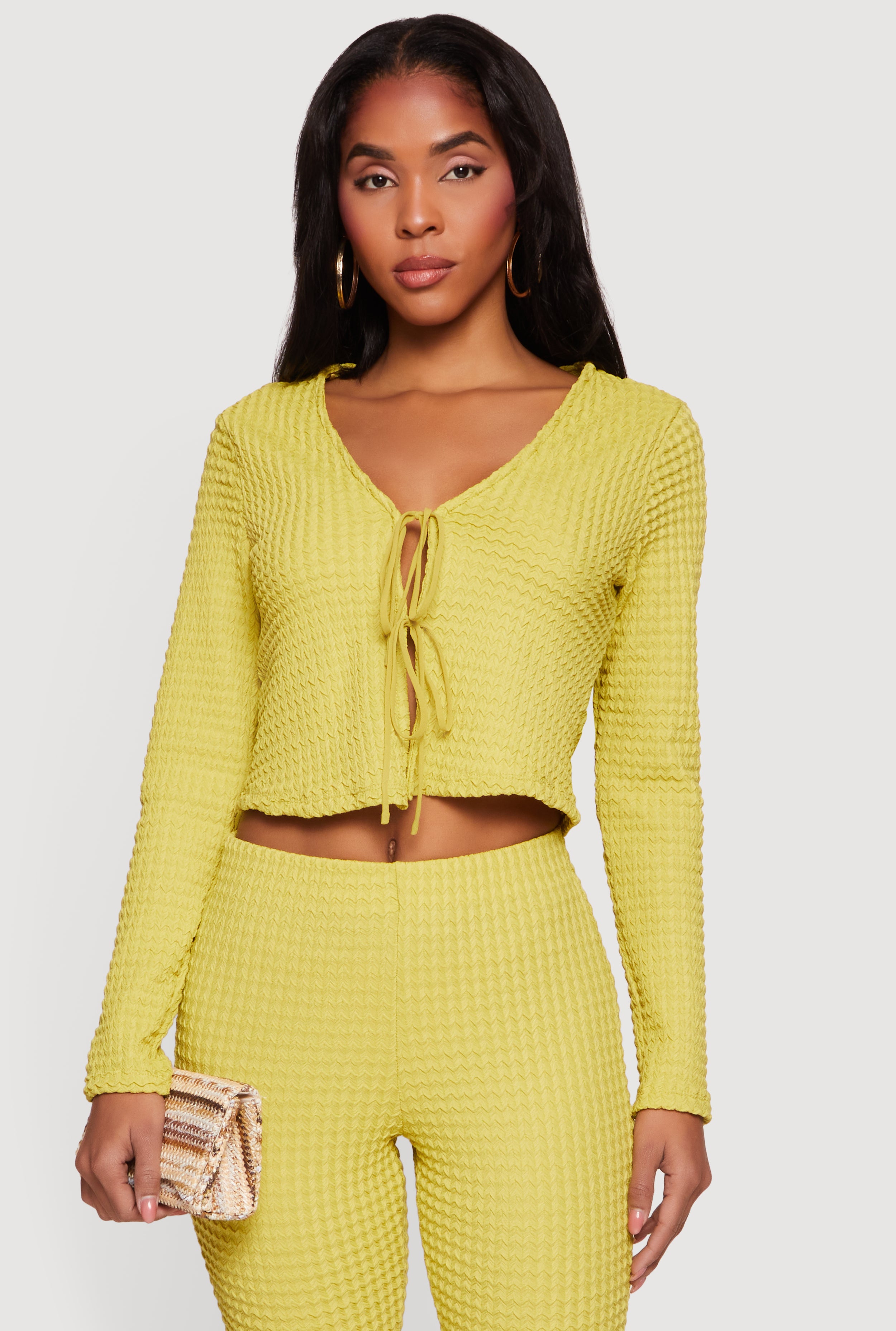 Tie Front Plunge Crop Tops | Rainbow Shops