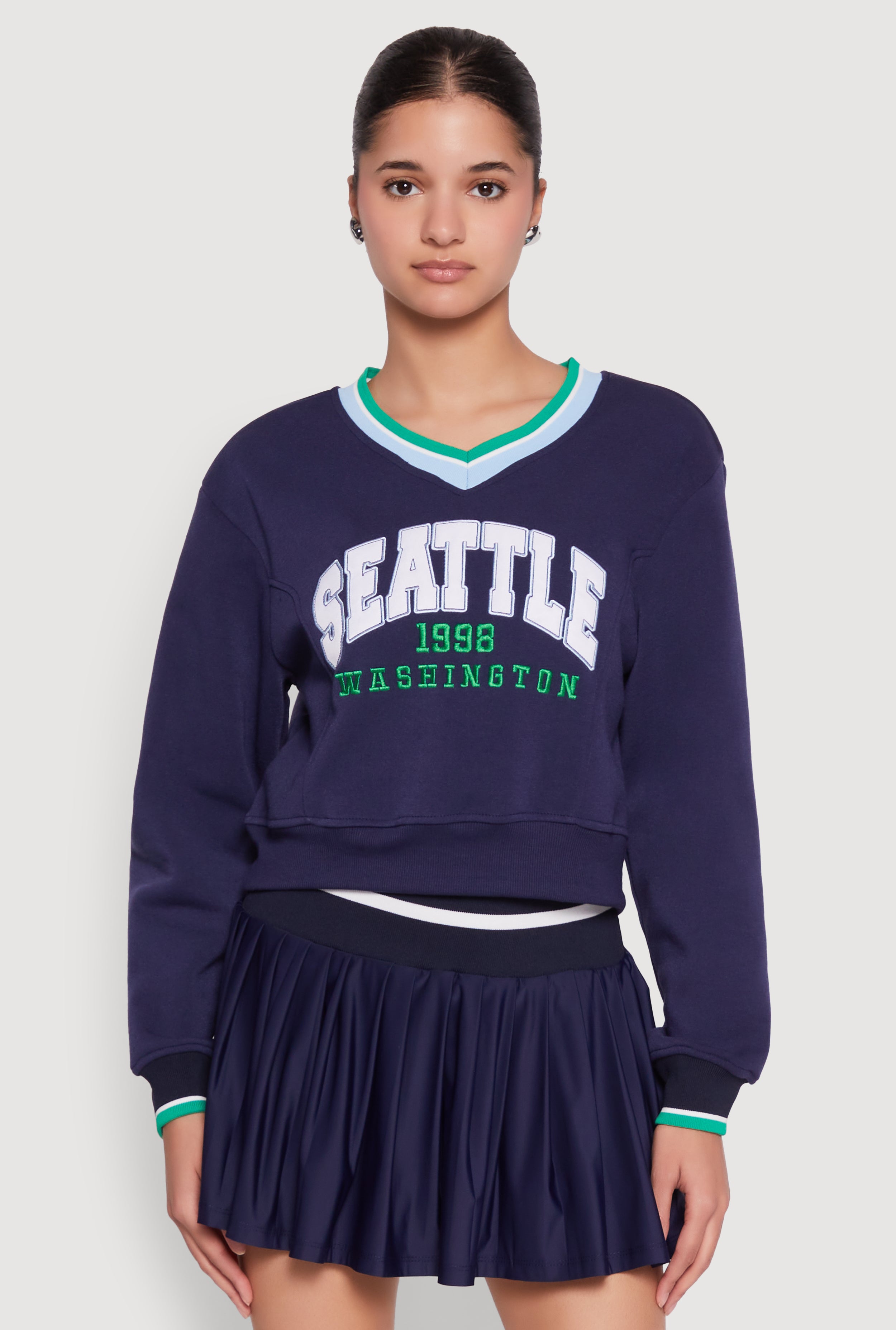 Graphic V Neck Varsity Sweatshirt