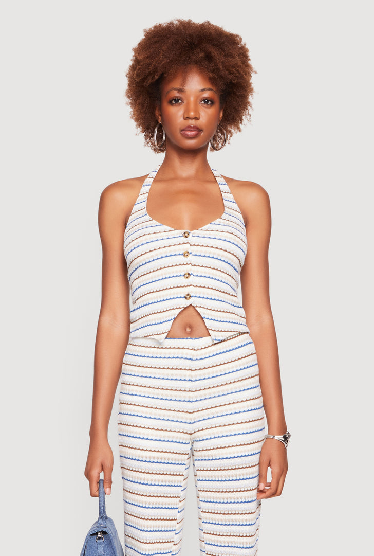 Almost Famous Striped Pattern Halter Crop Top