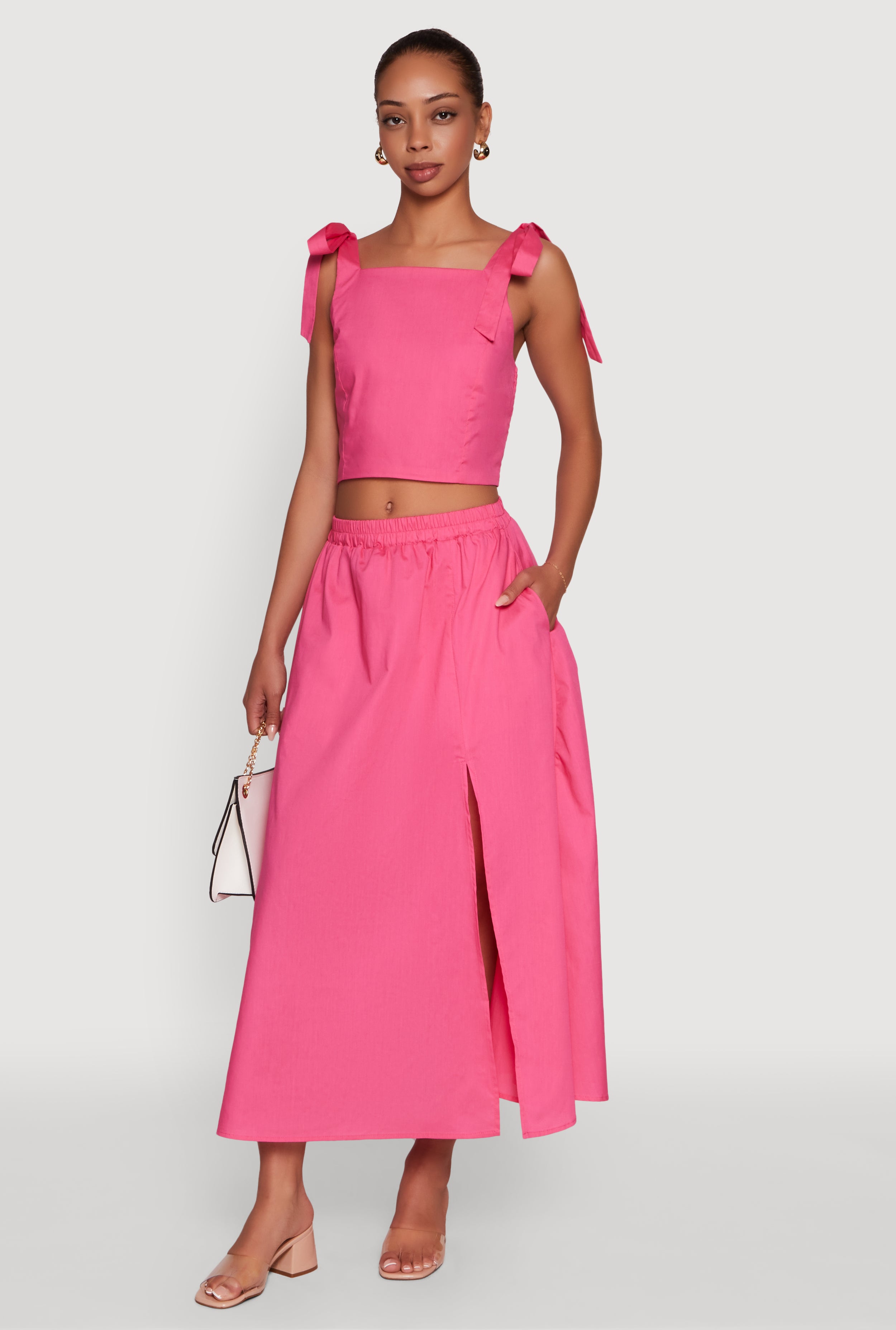 Trendy Poplin High Waisted Side Slit Midi Skirt