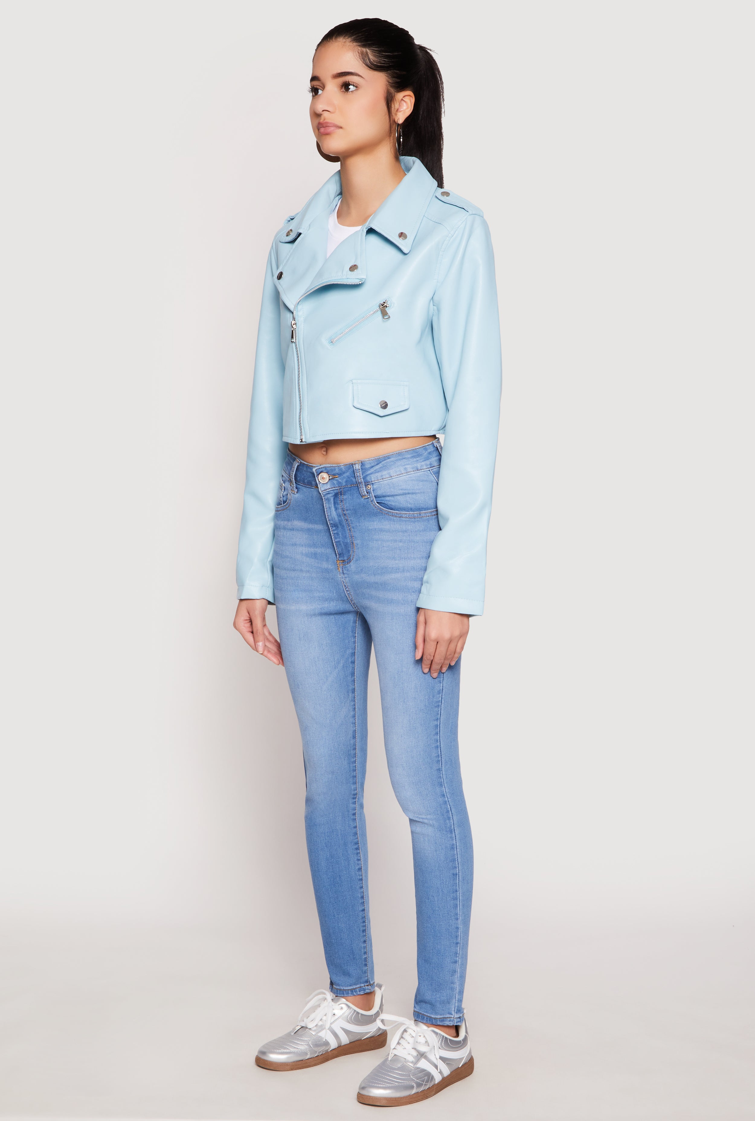 ジャケット・アウター Daisy Daisy Faux Leather Cropped Moto Jacket