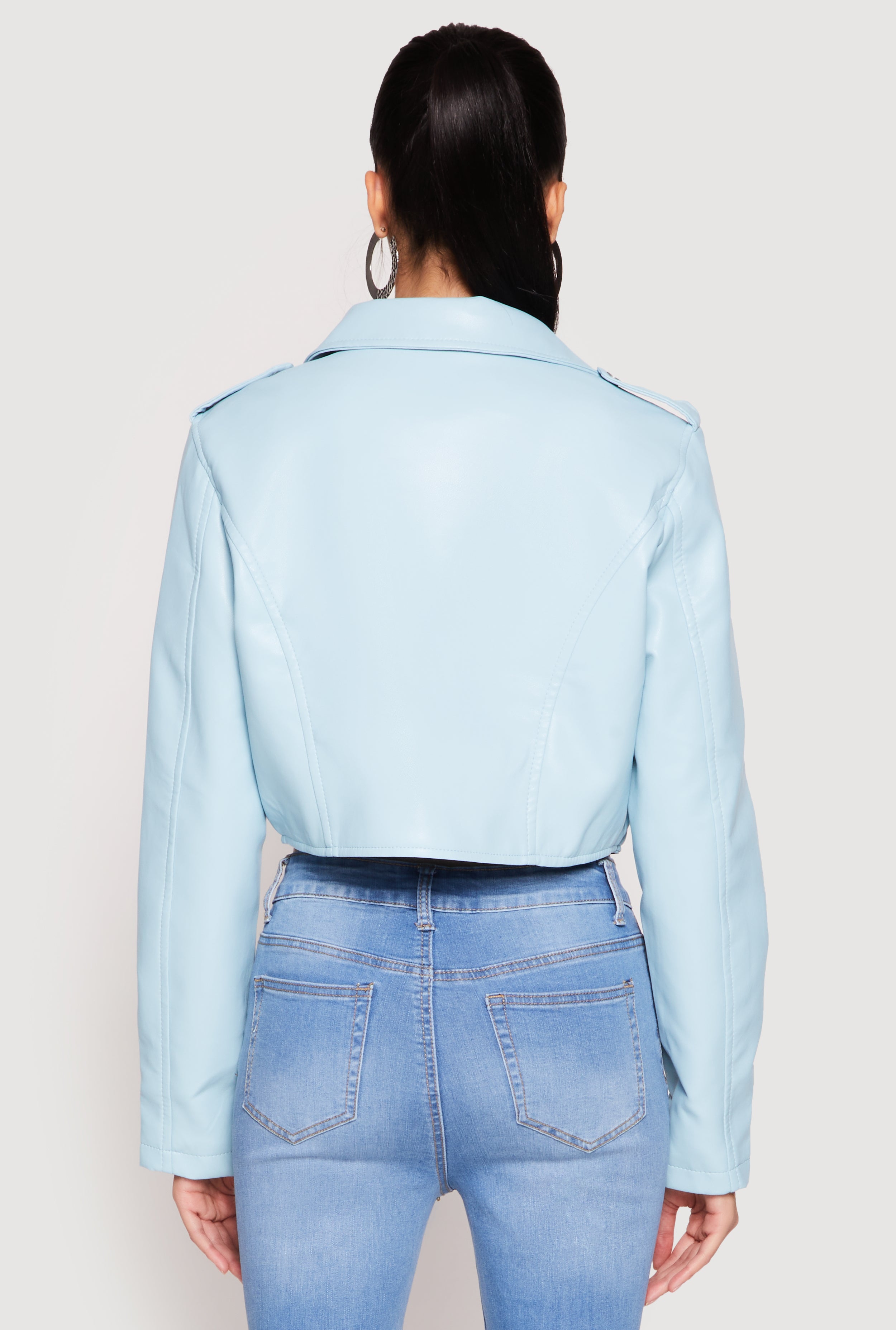 Daisy Faux Leather Cropped Moto Jacket