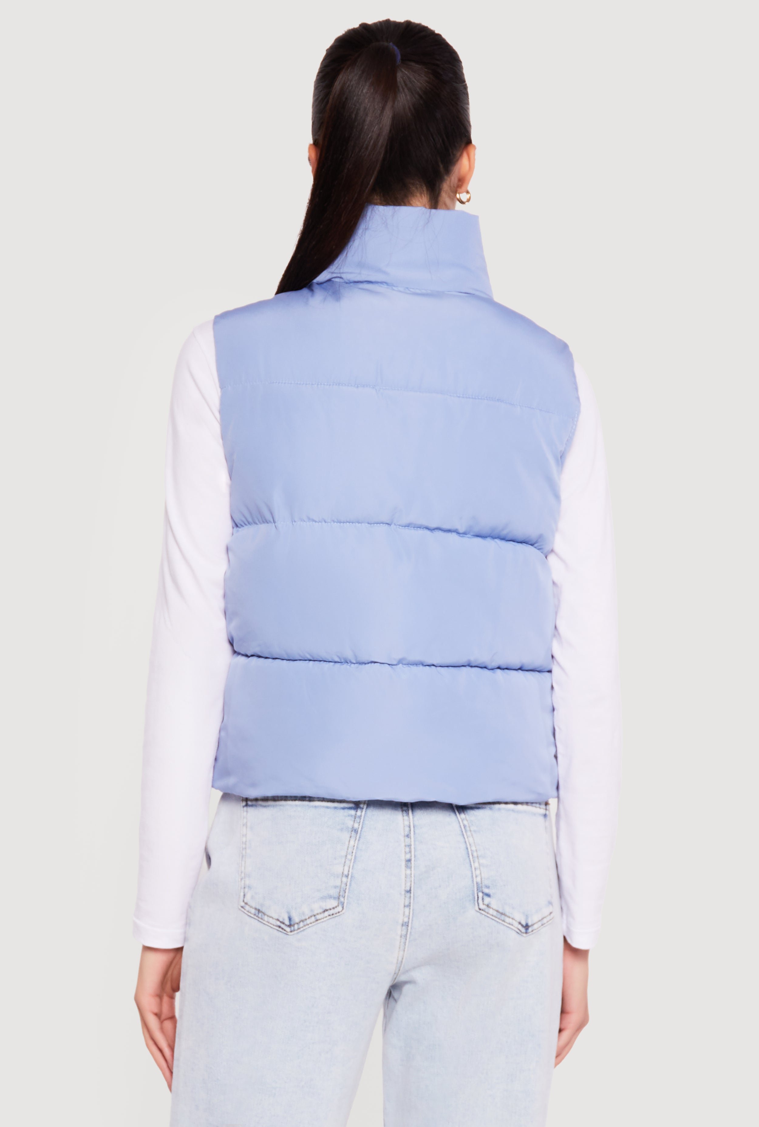 Almost Famous Solid Mock Neck Zip Front Puffer Vest