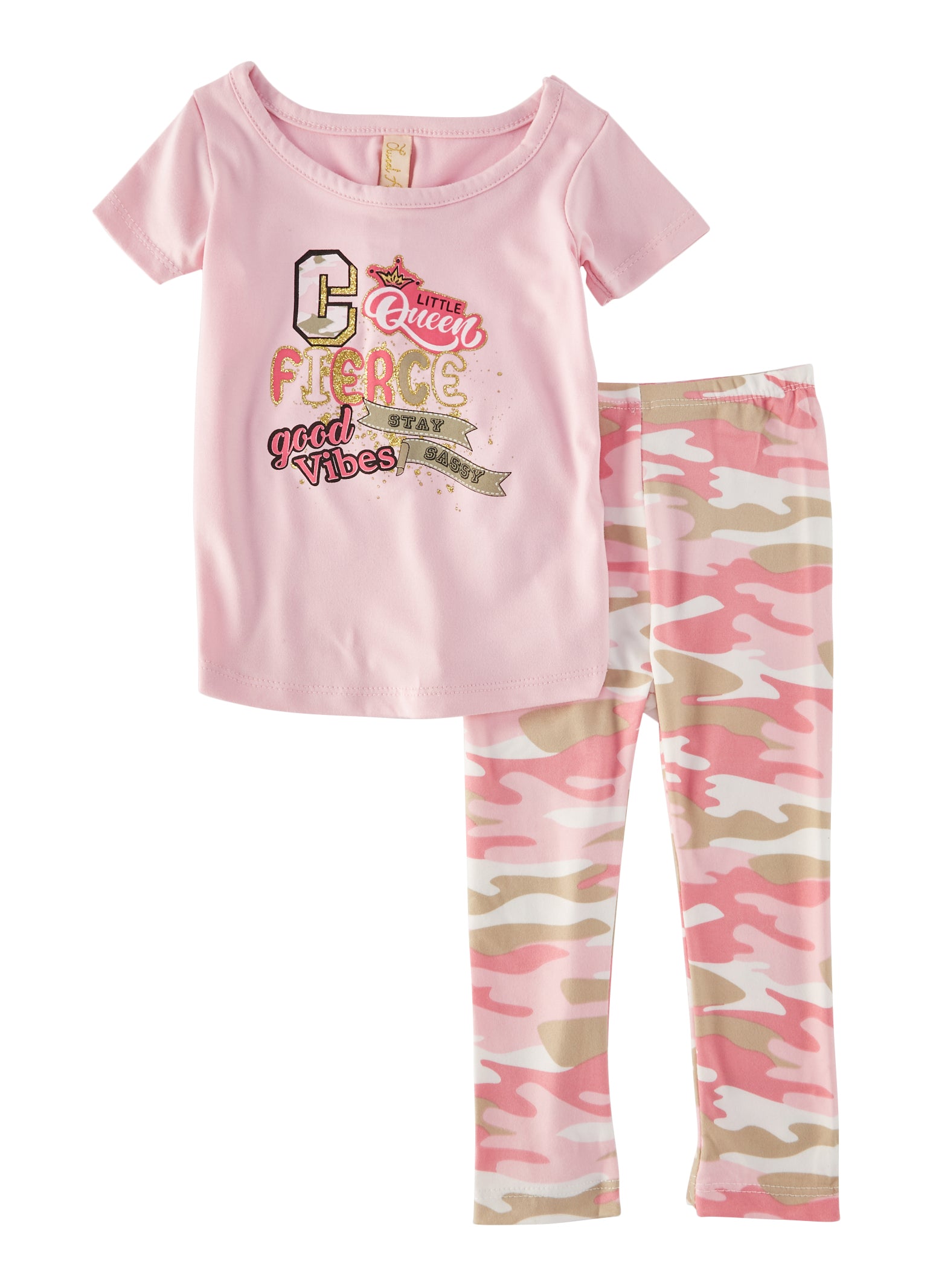 Baby Girls 12-24M Fierce Glitter Graphic Tee and Camo Leggings - Pink