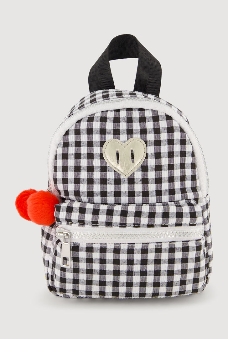 Girls Cherry Keychain Gingham Print Mini Backpack