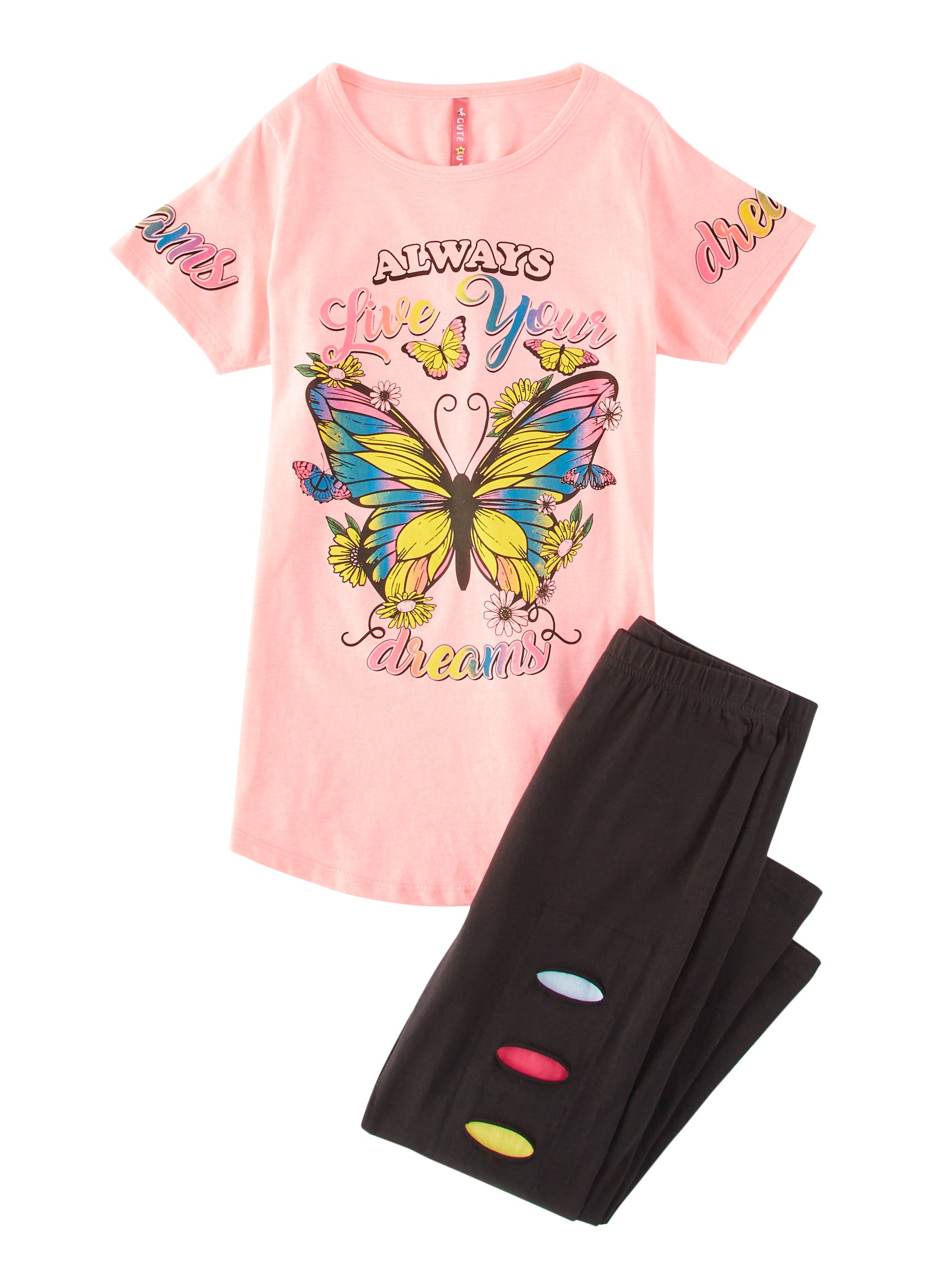 Girls Always Live Your Dreams Graphic Tee and Leggings - Pink