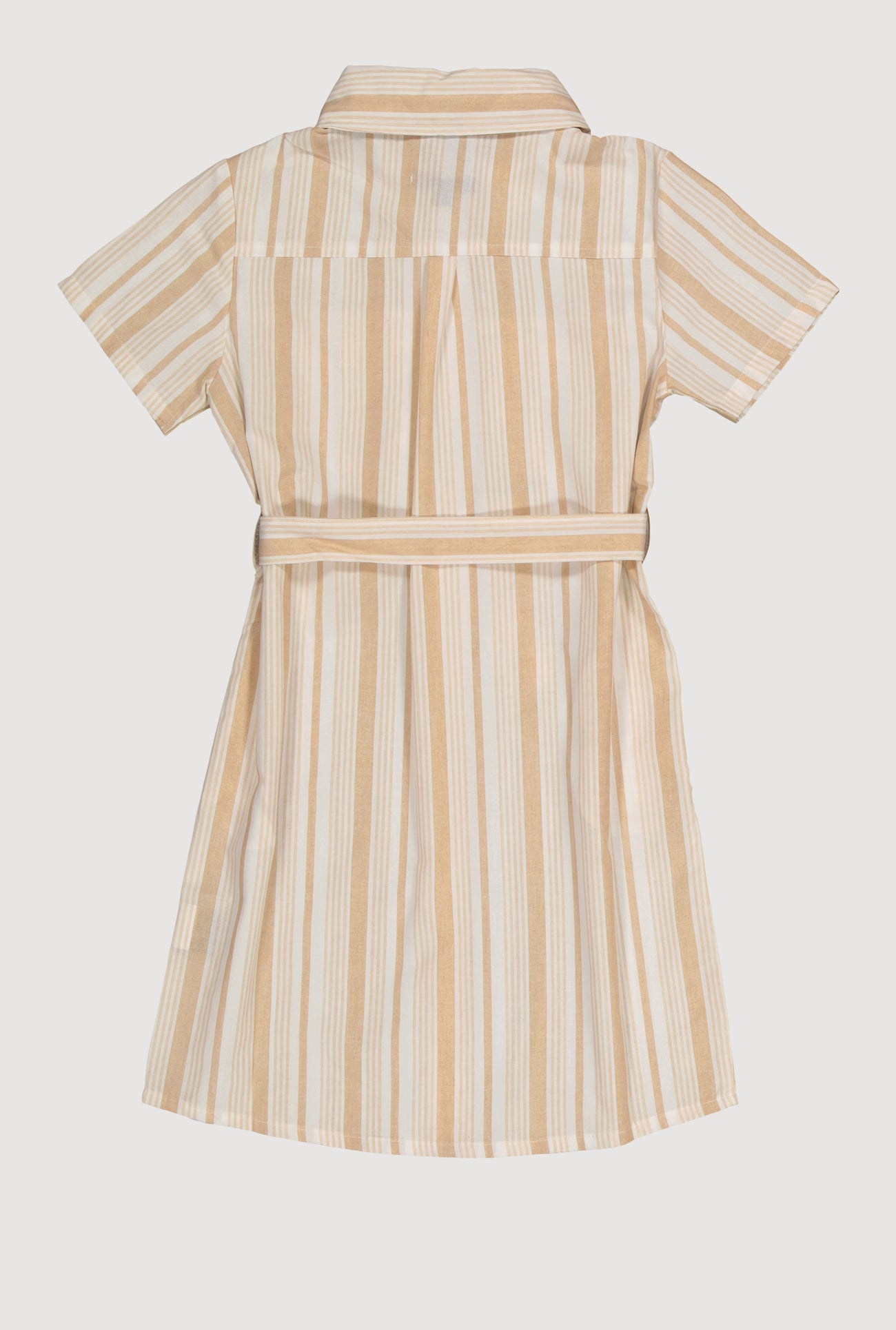 Girls Striped Tie Waist Belt Shirt Dress