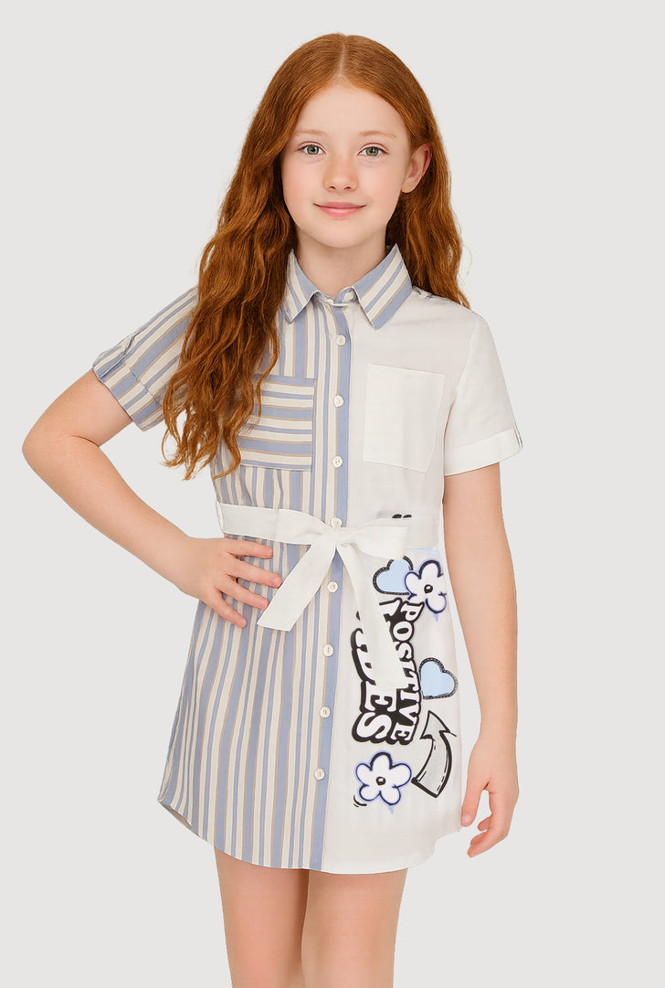 Toddler Girls Rib Knit Varsity Stripe Positive Vibes Dress