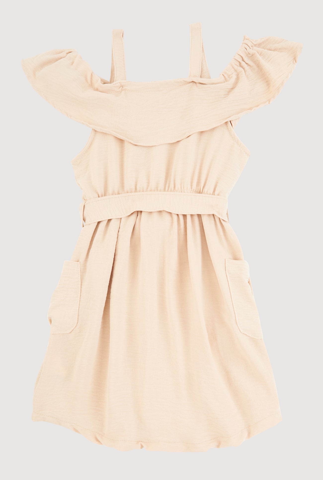 Girls Cold Shoulder Ruffle Overlay Dress