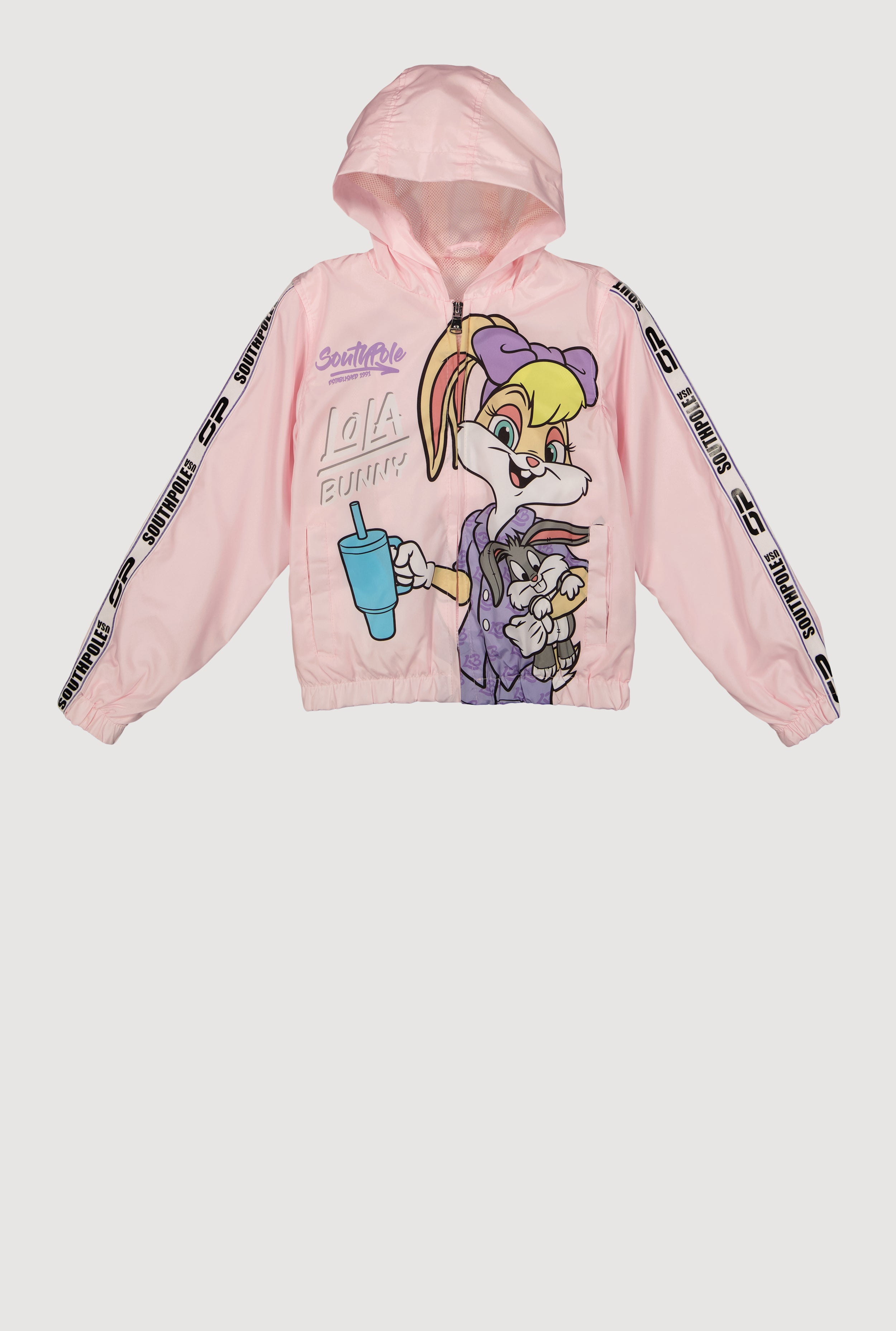 Girls Southpole Lola Bunny Graphic Varsity Stripe Windbreaker