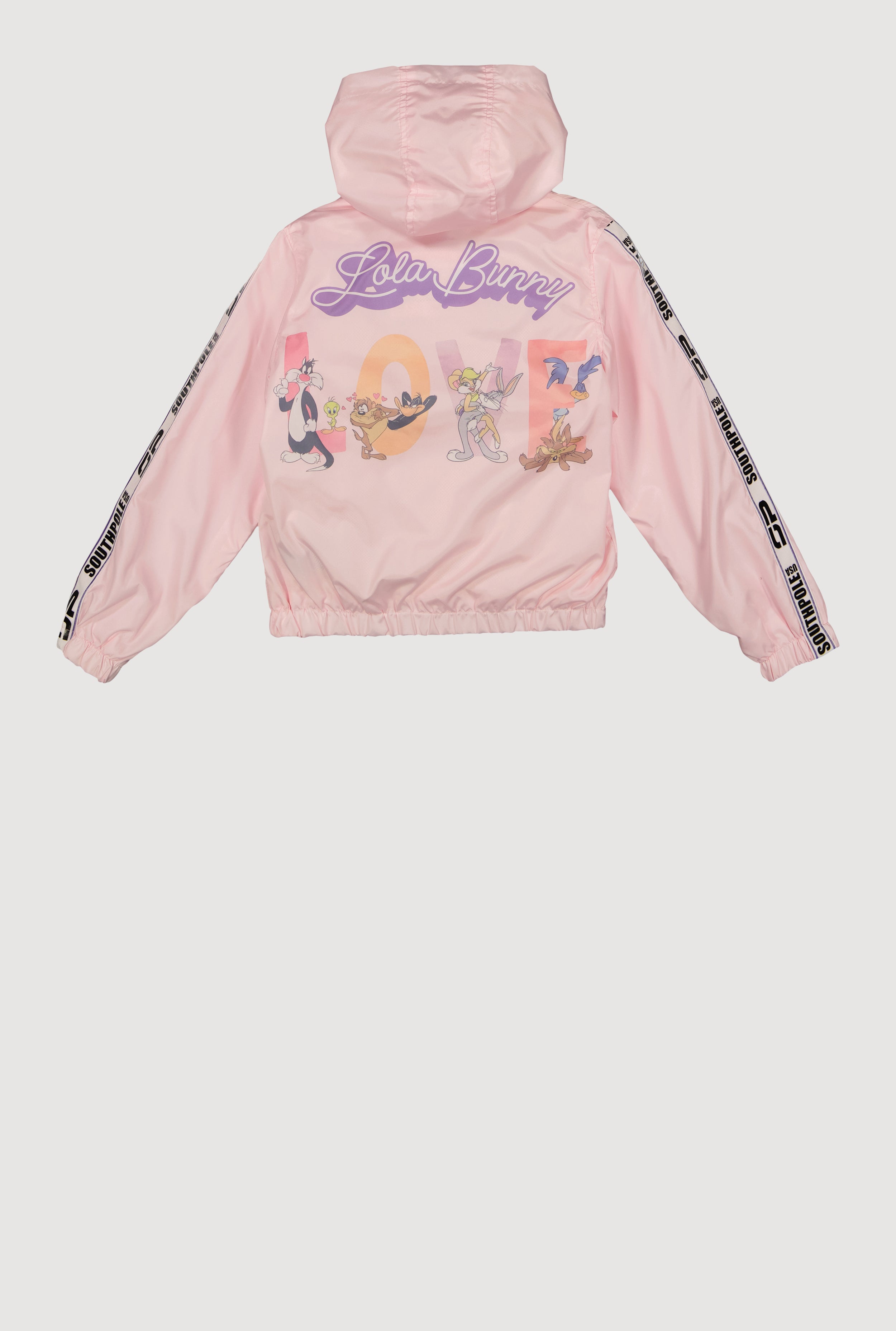 Girls Southpole Lola Bunny Graphic Varsity Stripe Windbreaker