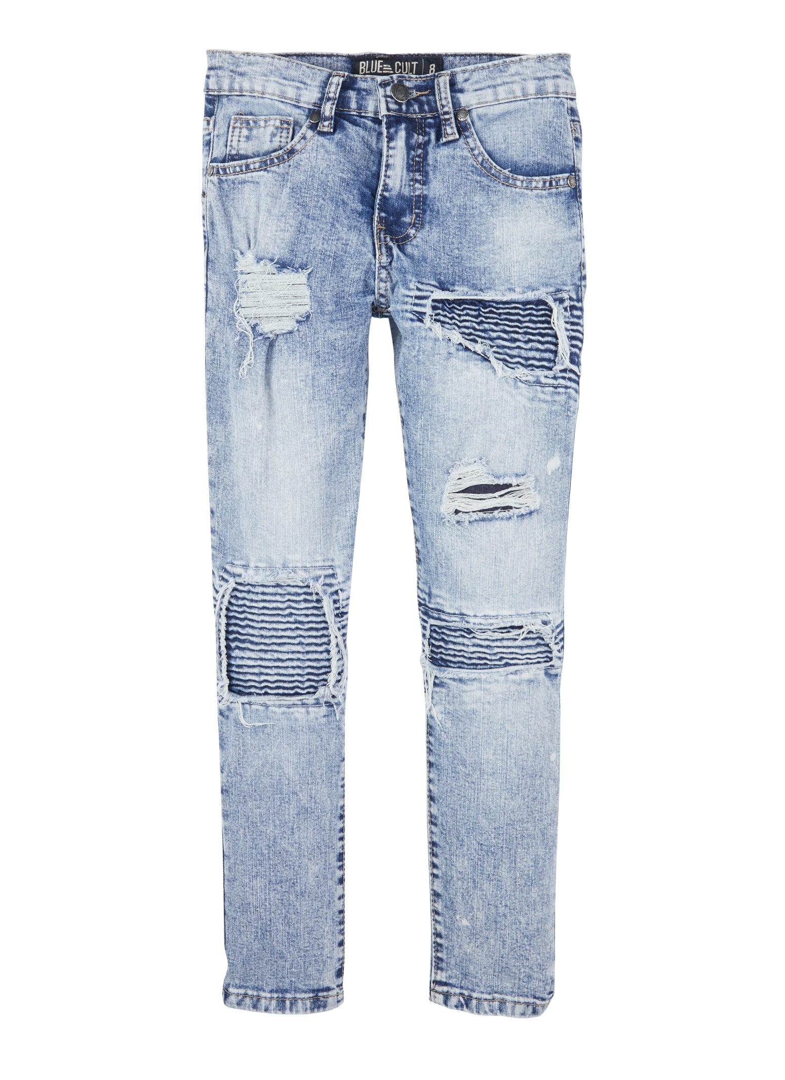Boys Acid Wash Patch and Repair Skinny Jeans