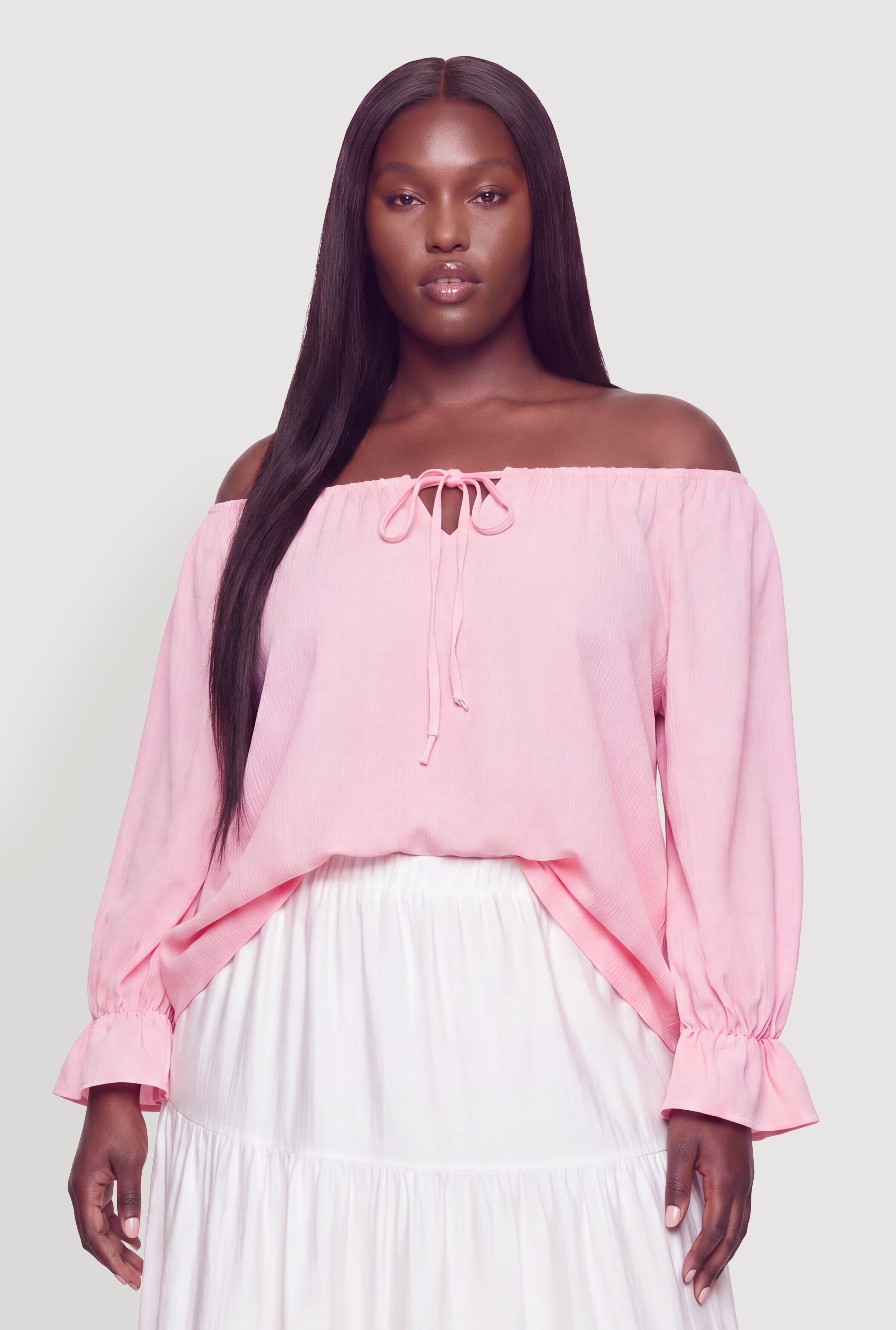 Plus Size Tie Front Off The Shoulder Top