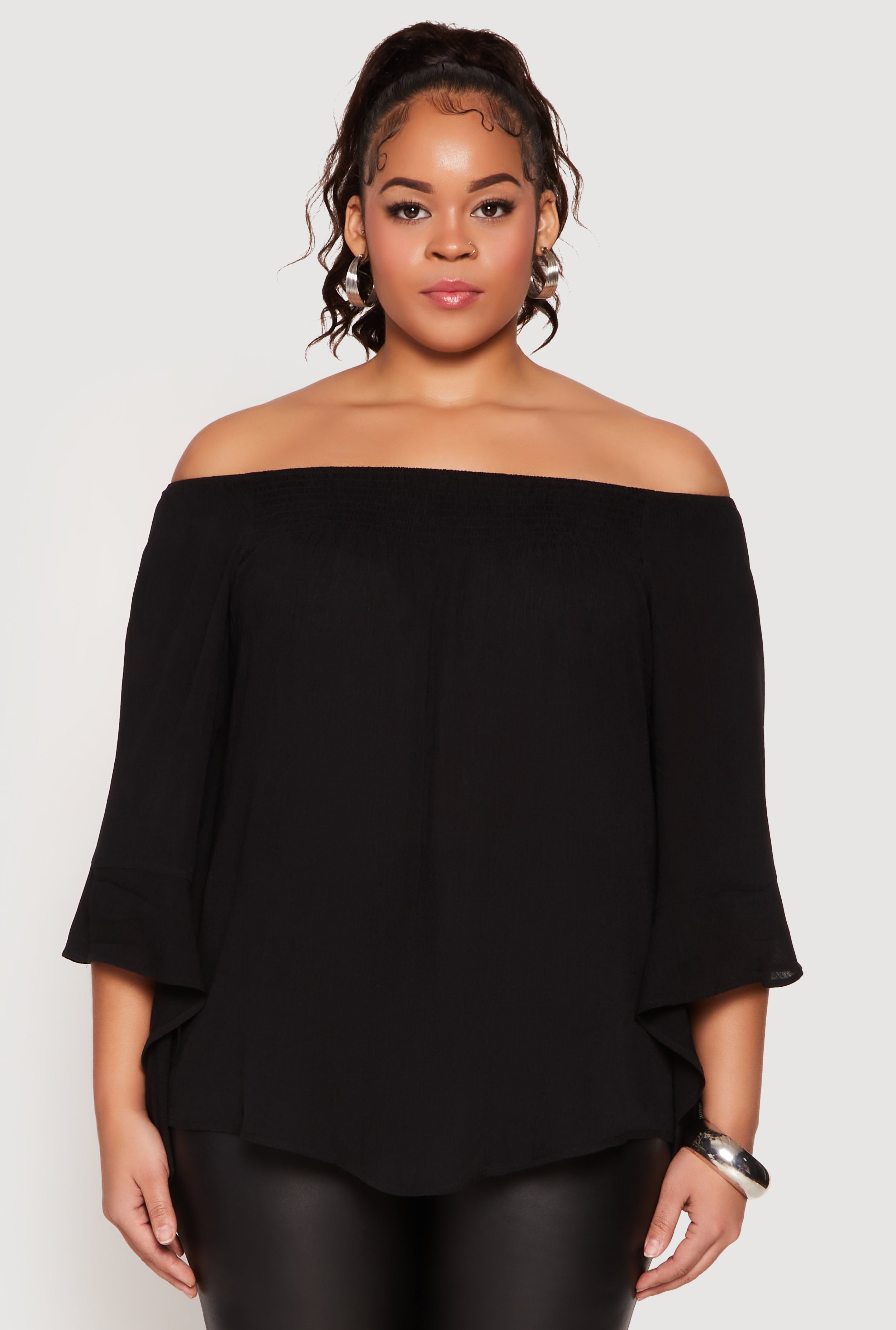 smocked off the shoulder top plus size