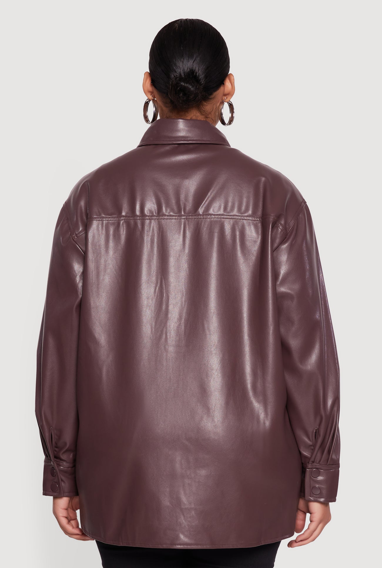 Plus Size Faux Leather Snap Button Front Shacket