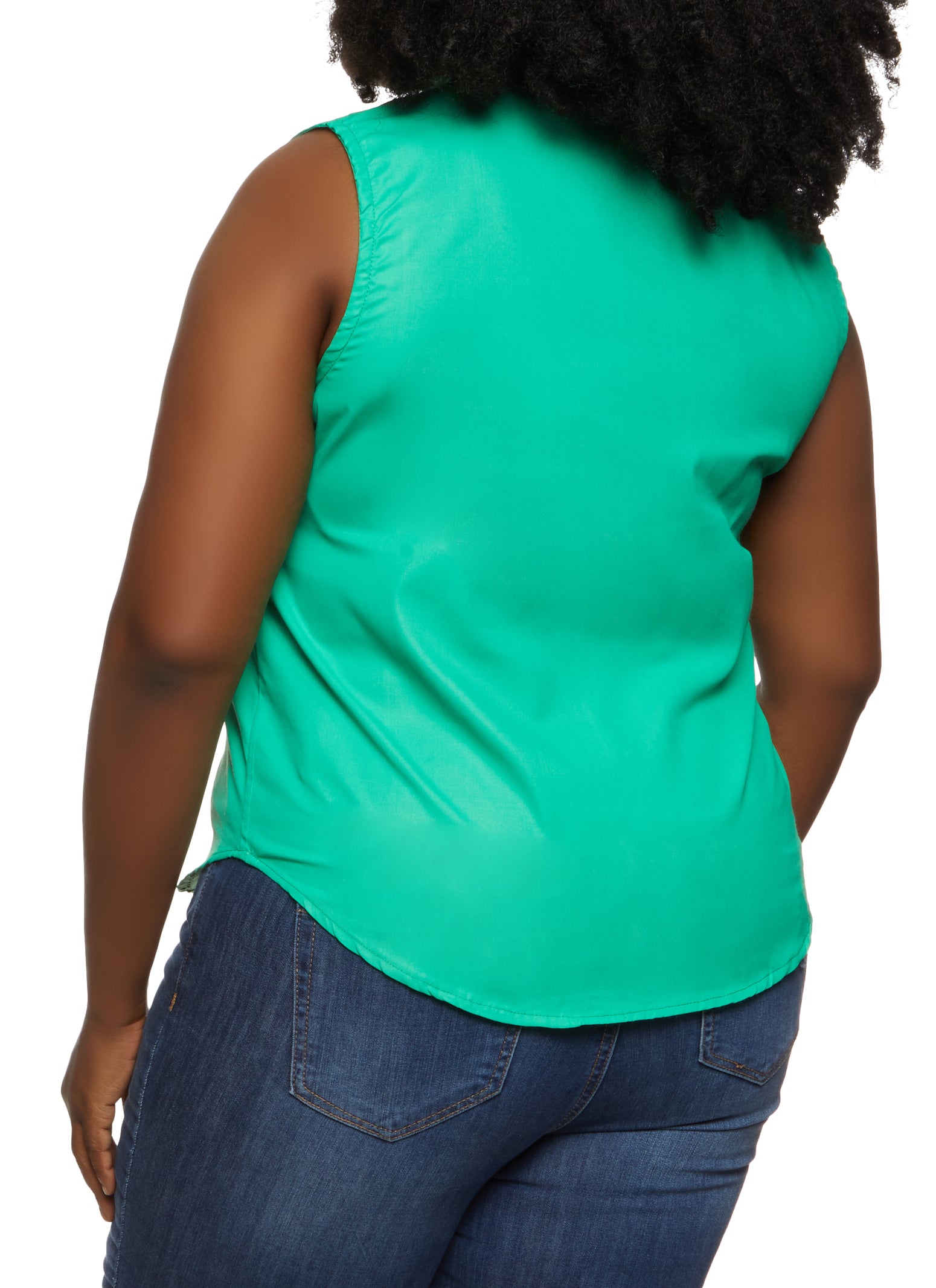 Plus Size Sleeveless Button Down Shirt