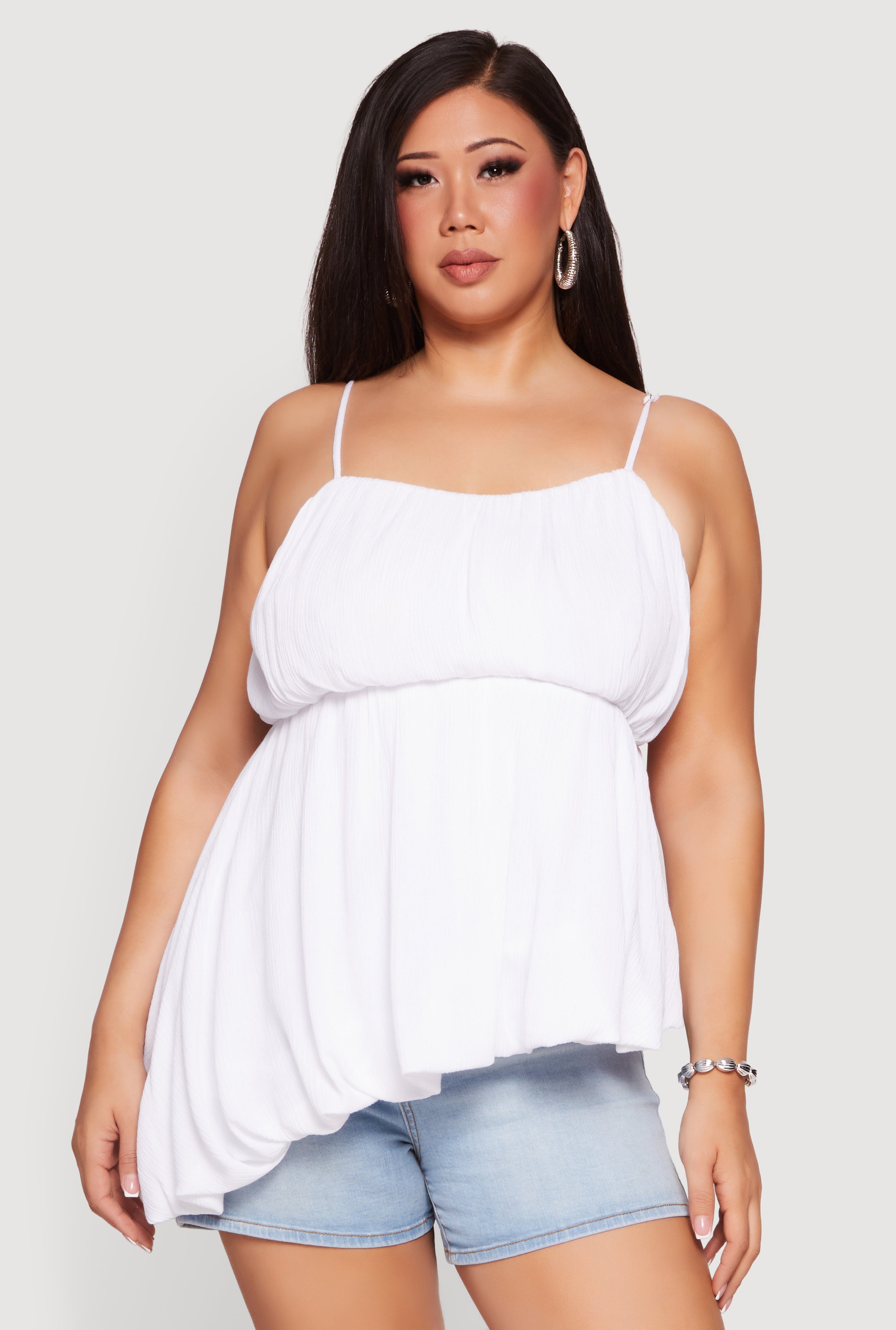 Plus Size Gauze Knit Asymmetrical Bubble Hem Cami