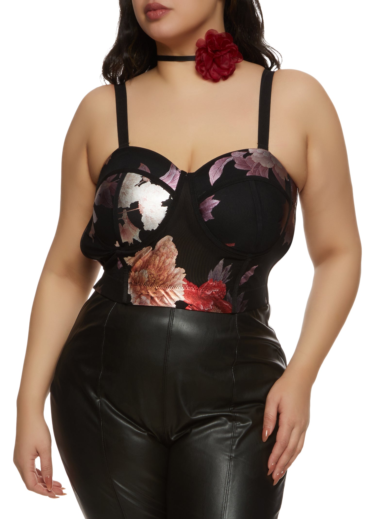 Plus Size Floral Cropped Bustier Top
