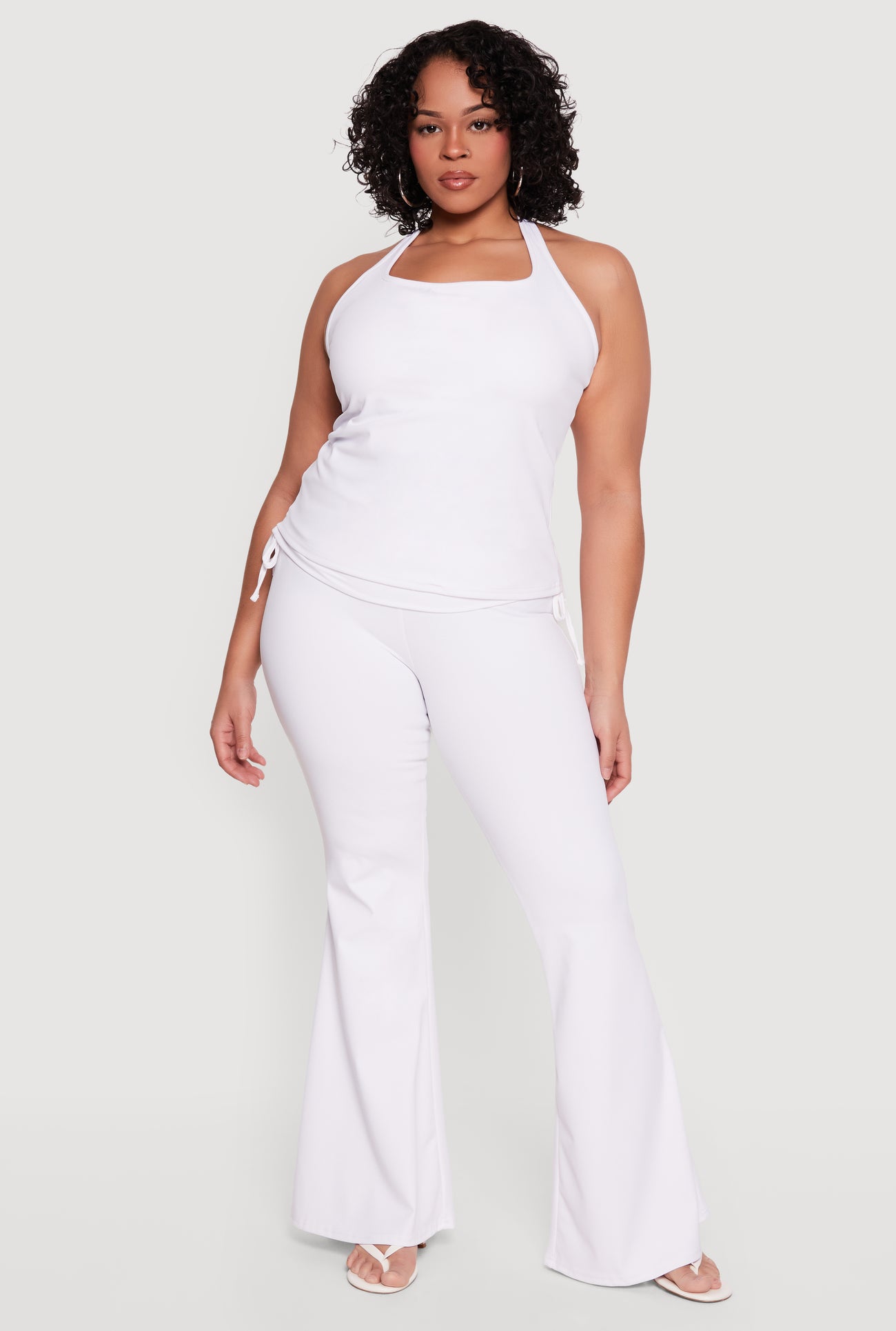 white plus size dress pants Womens Plus Size Drawstring Fold Over Waist Flare Leg Pants, White, Size 1X