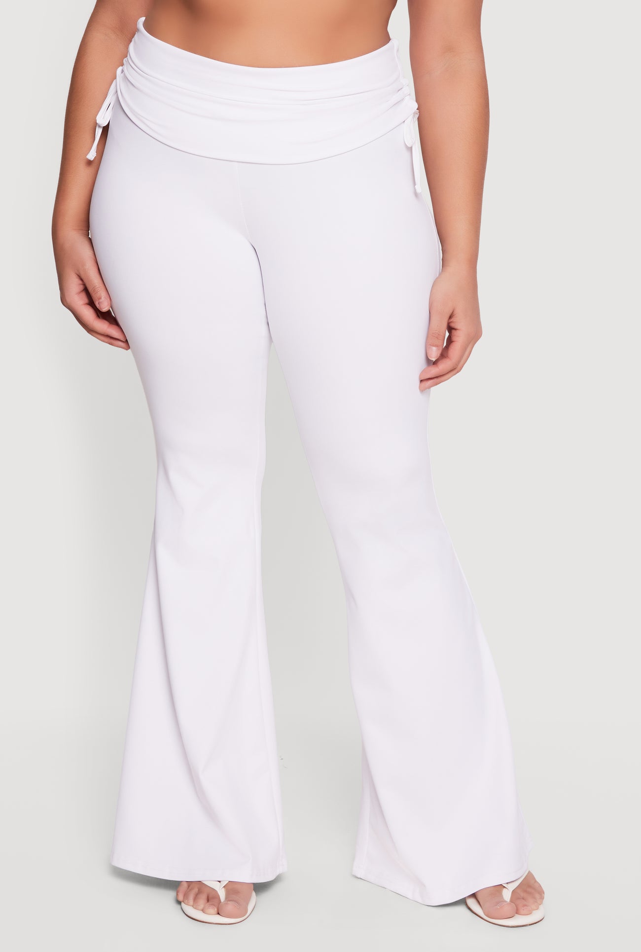 white plus size dress pants Womens Plus Size Drawstring Fold Over Waist Flare Leg Pants, White, Size 1X