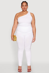 Plus Size Laser Cut Side One Shoulder Top