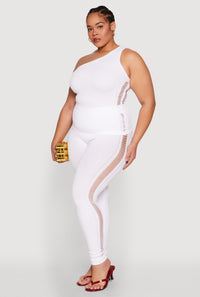Plus Size Laser Cut Side One Shoulder Top
