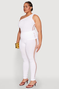 Plus Size Laser Cut Side One Shoulder Top