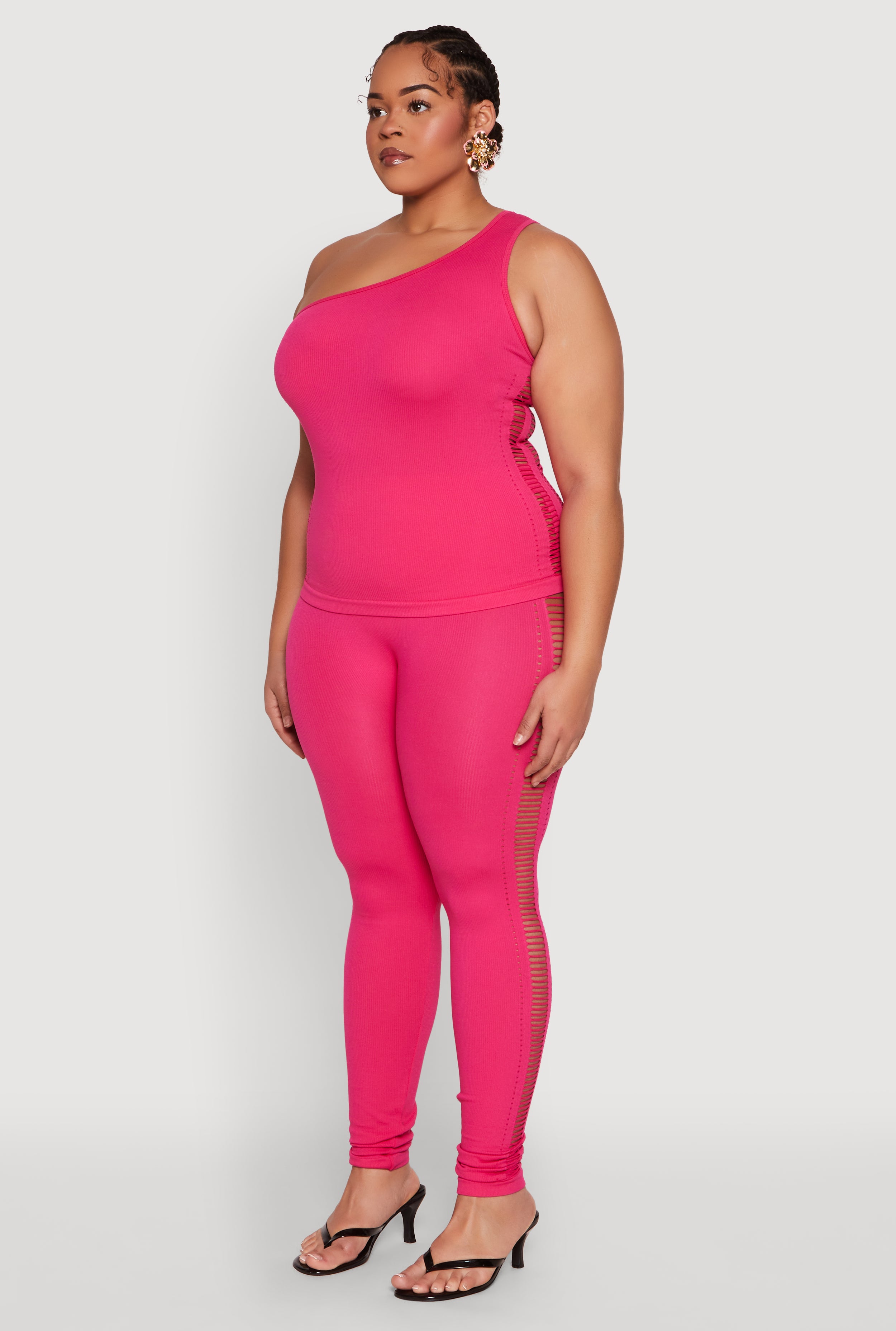 Plus Size Laser Cut Side One Shoulder Top