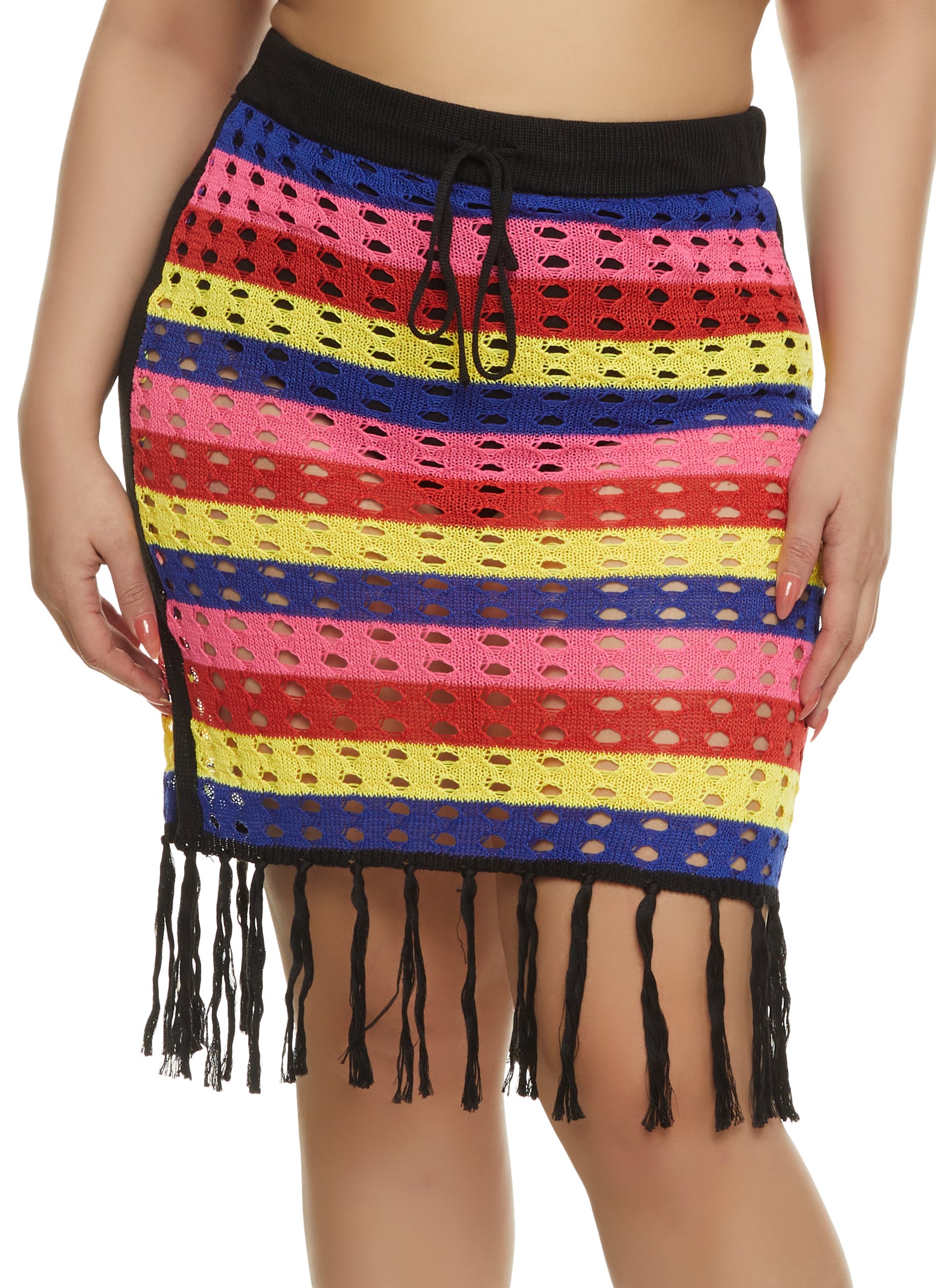 Plus Size Stripe Tiered Maxi Skirt - Red