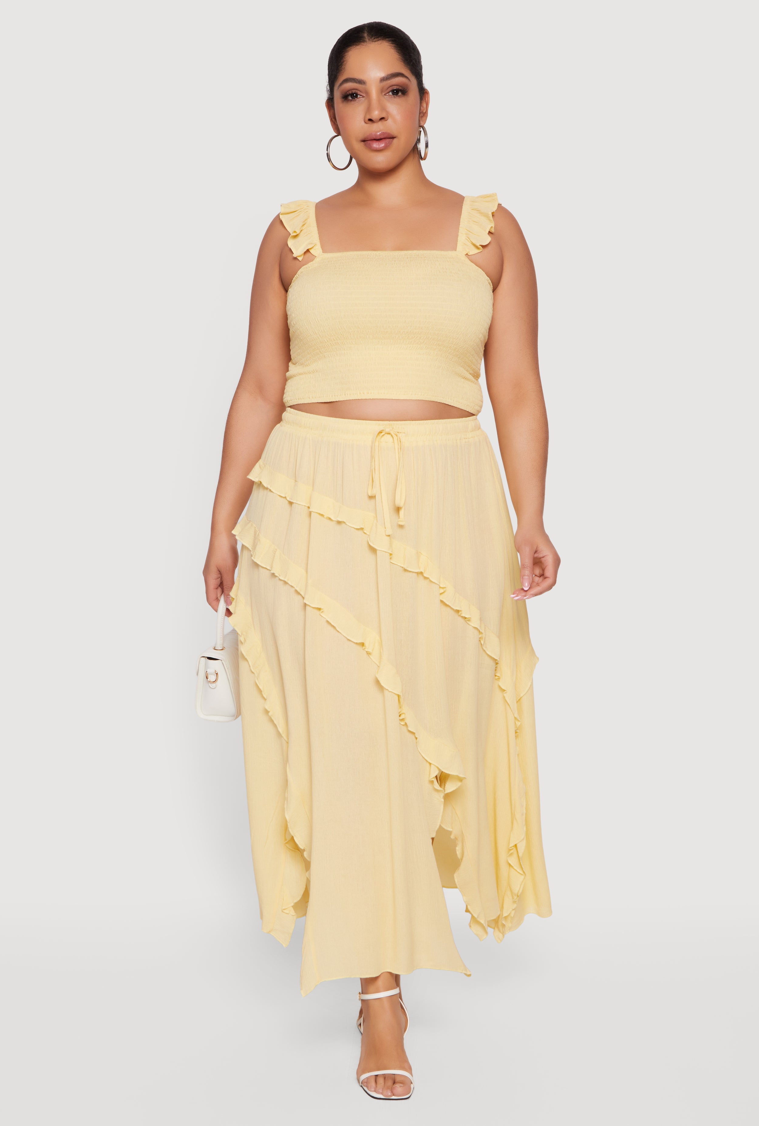 Plus Size Ruffle Strap Smocked Crop Top