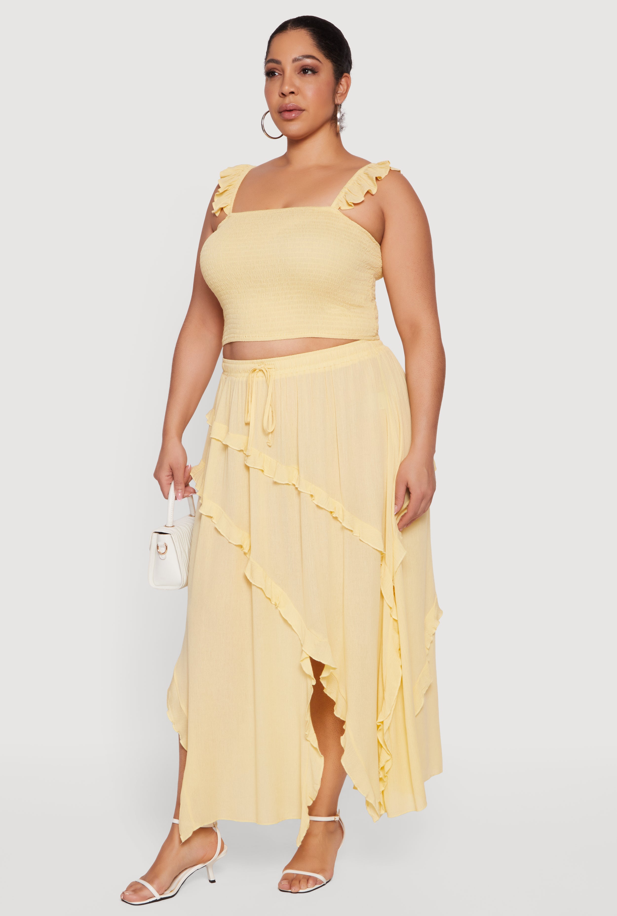 Plus Size Ruffle Strap Smocked Crop Top
