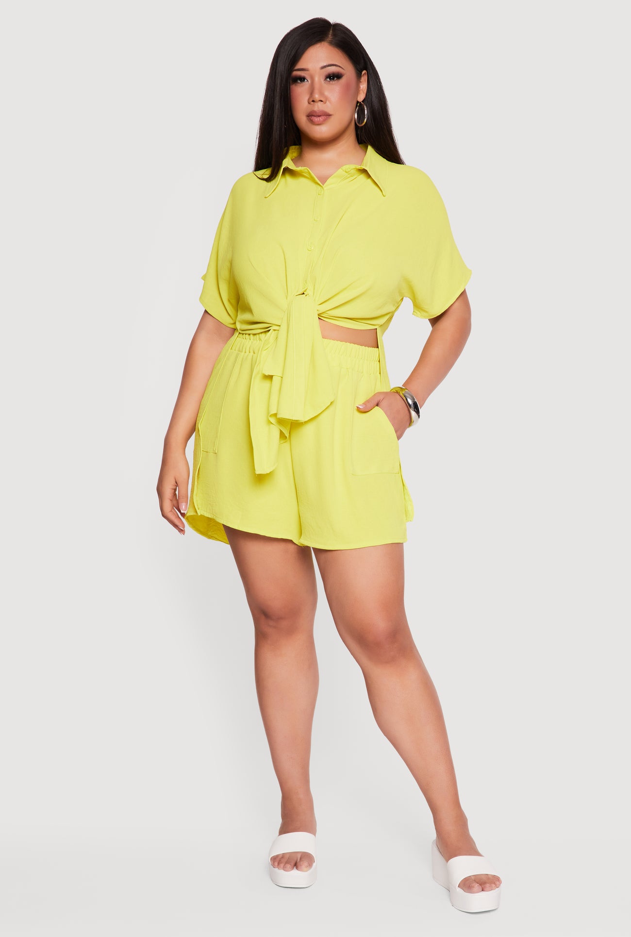 Plus Size Crepe Knit High Waisted Shorts with Pockets