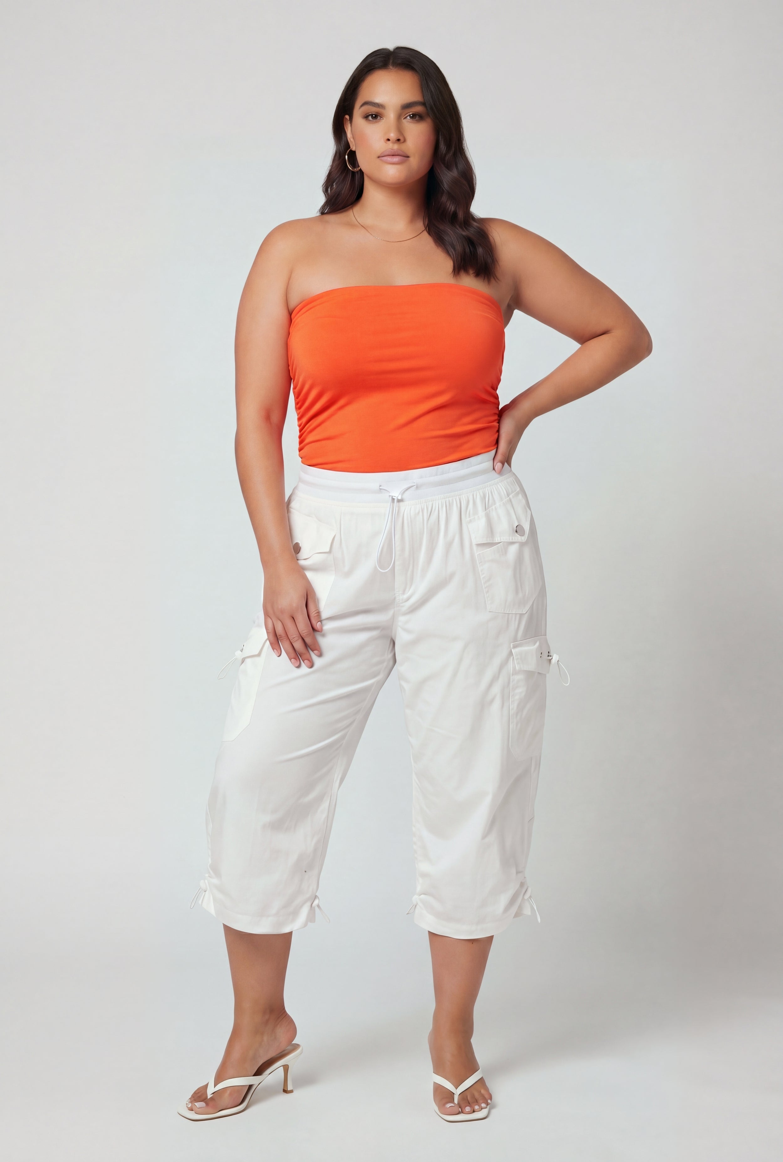 Plus Size Toggle Drawstring Waist Cargo Capris